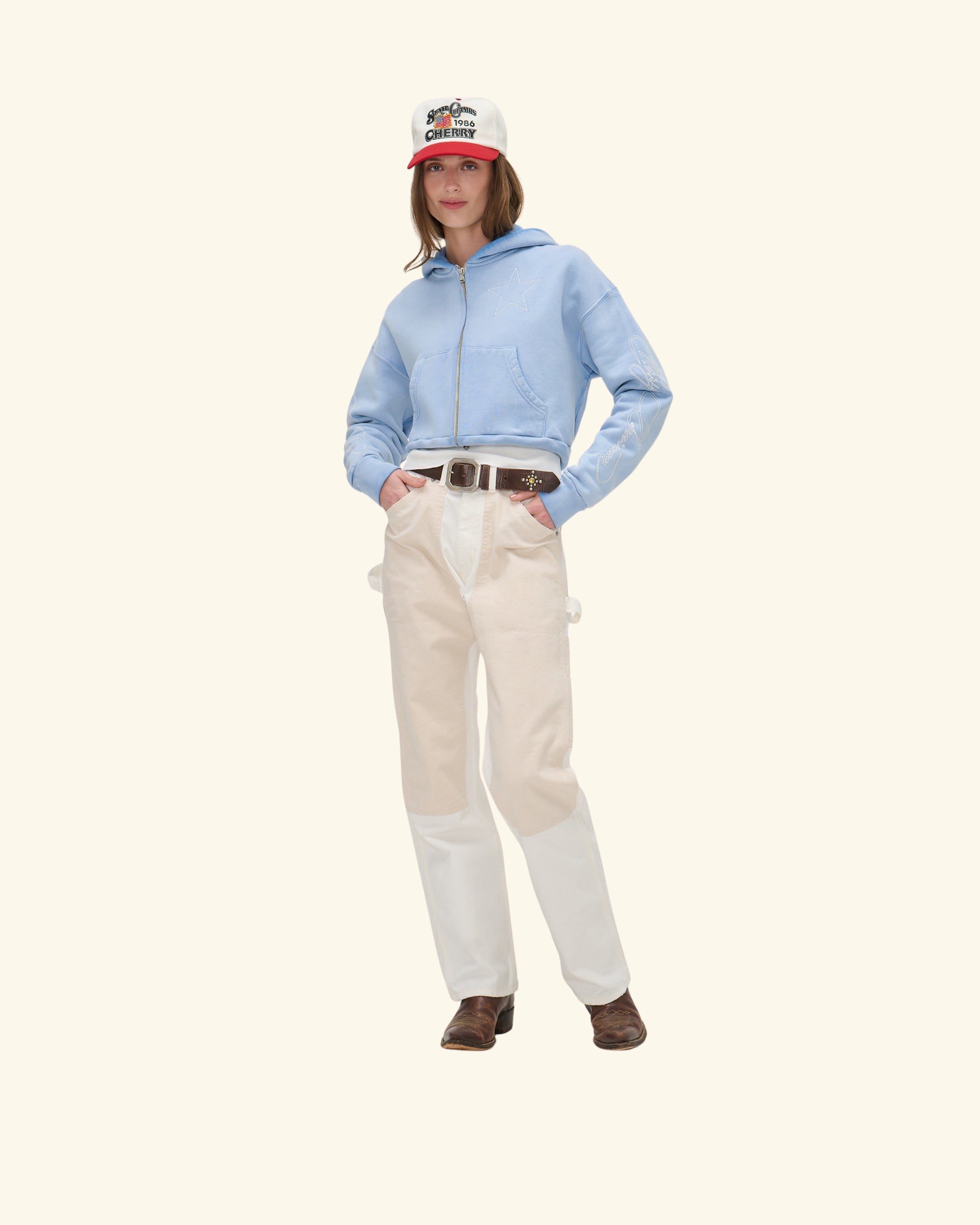 American Star Cropped Zip Hoodie (Sun Faded Blue)