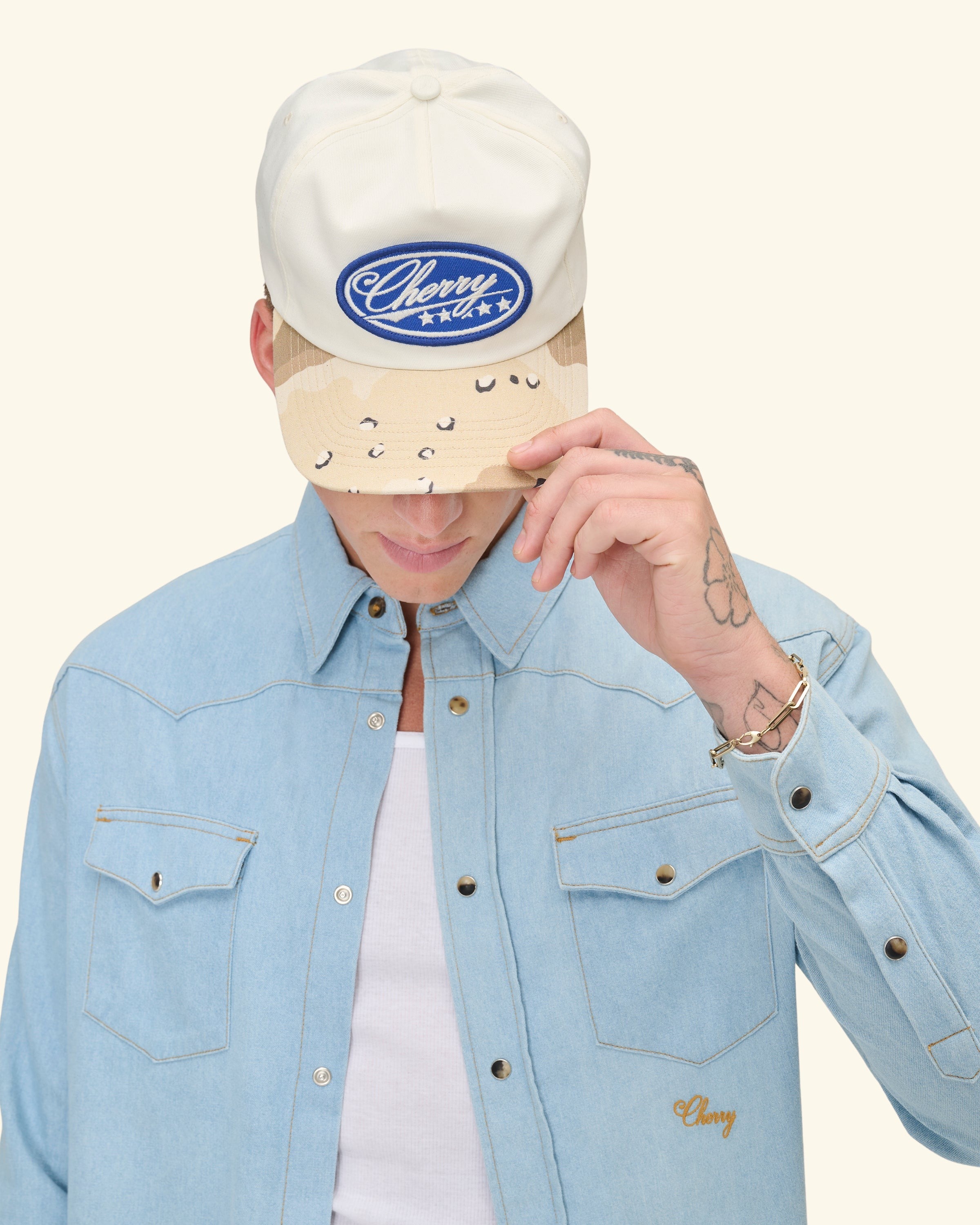 Five Star 5 Panel Hat (White/Desert Storm Camo)