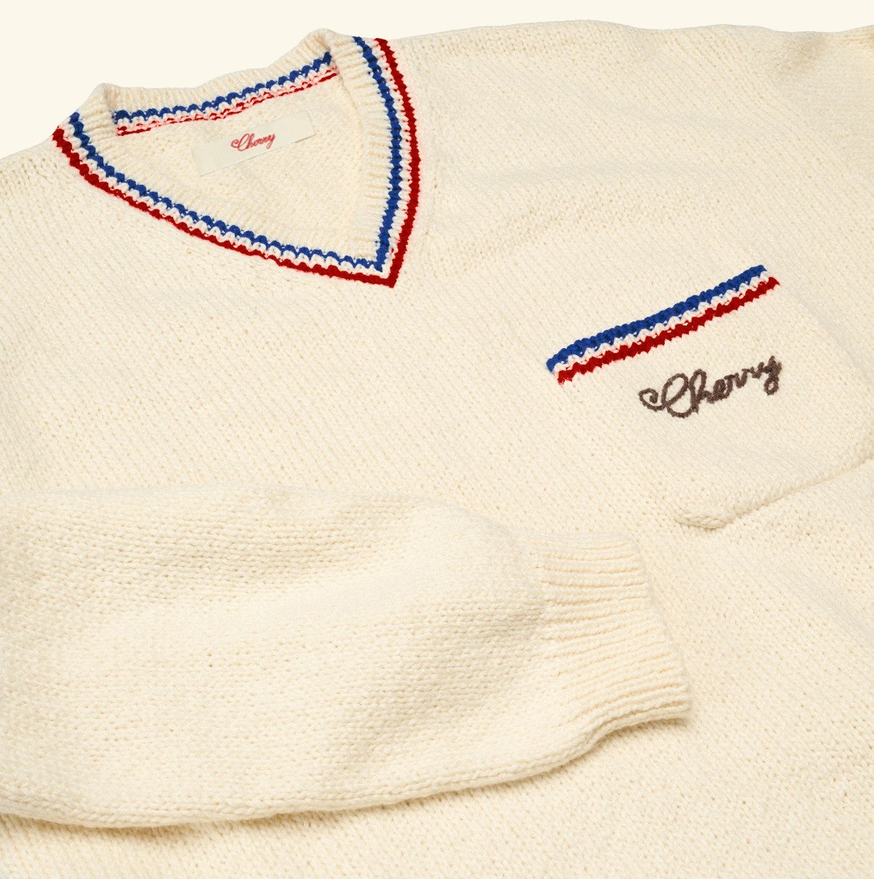 V-Neck Cotton Knit Sweater (Cream)