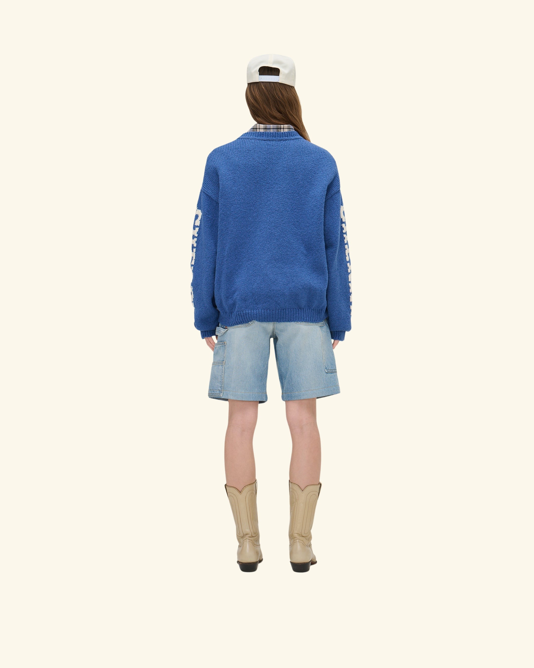 Cotton Knit Crewneck Sweater (Steel Blue)