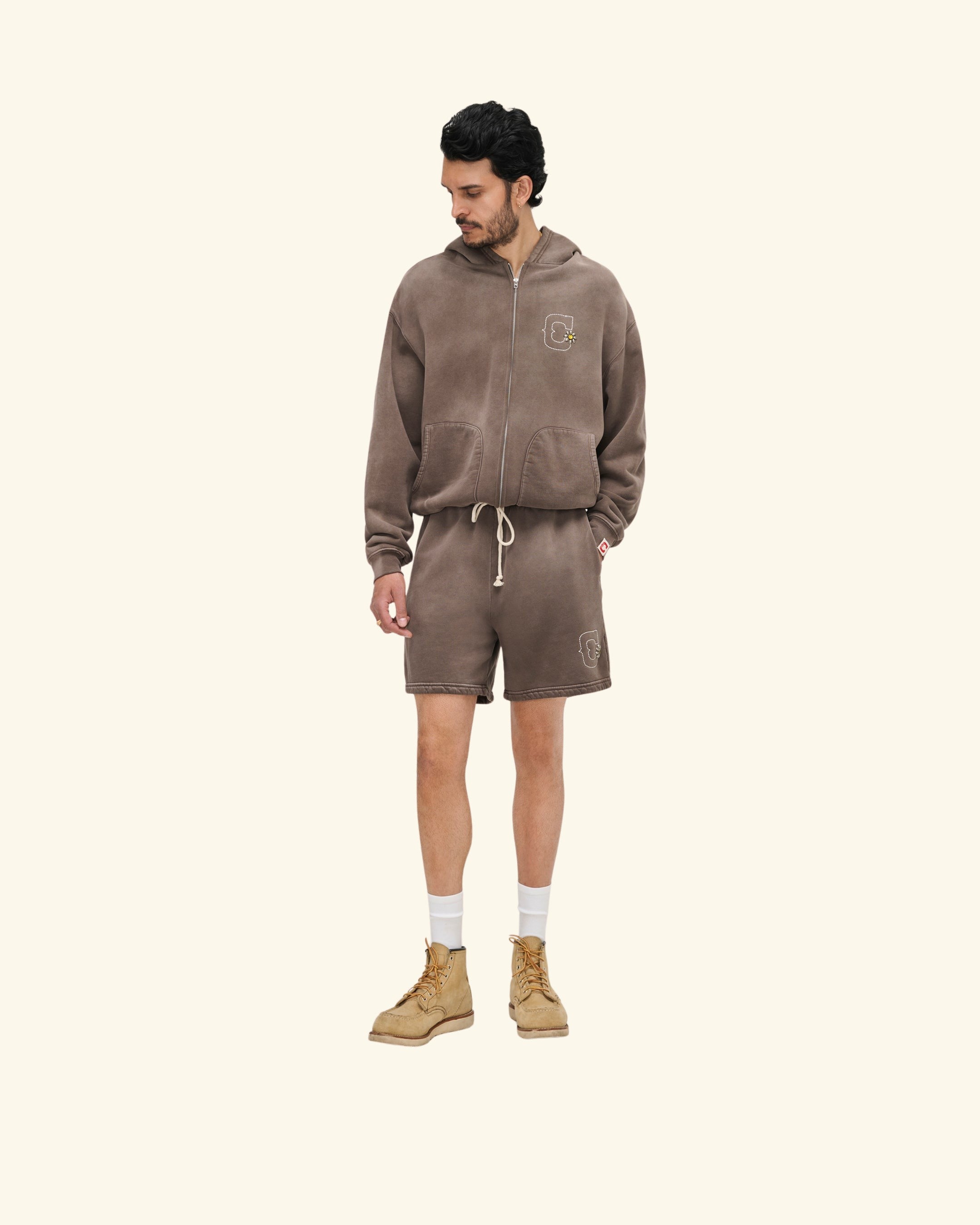 Studded Zip Up Hoodie (Vintage Brown)