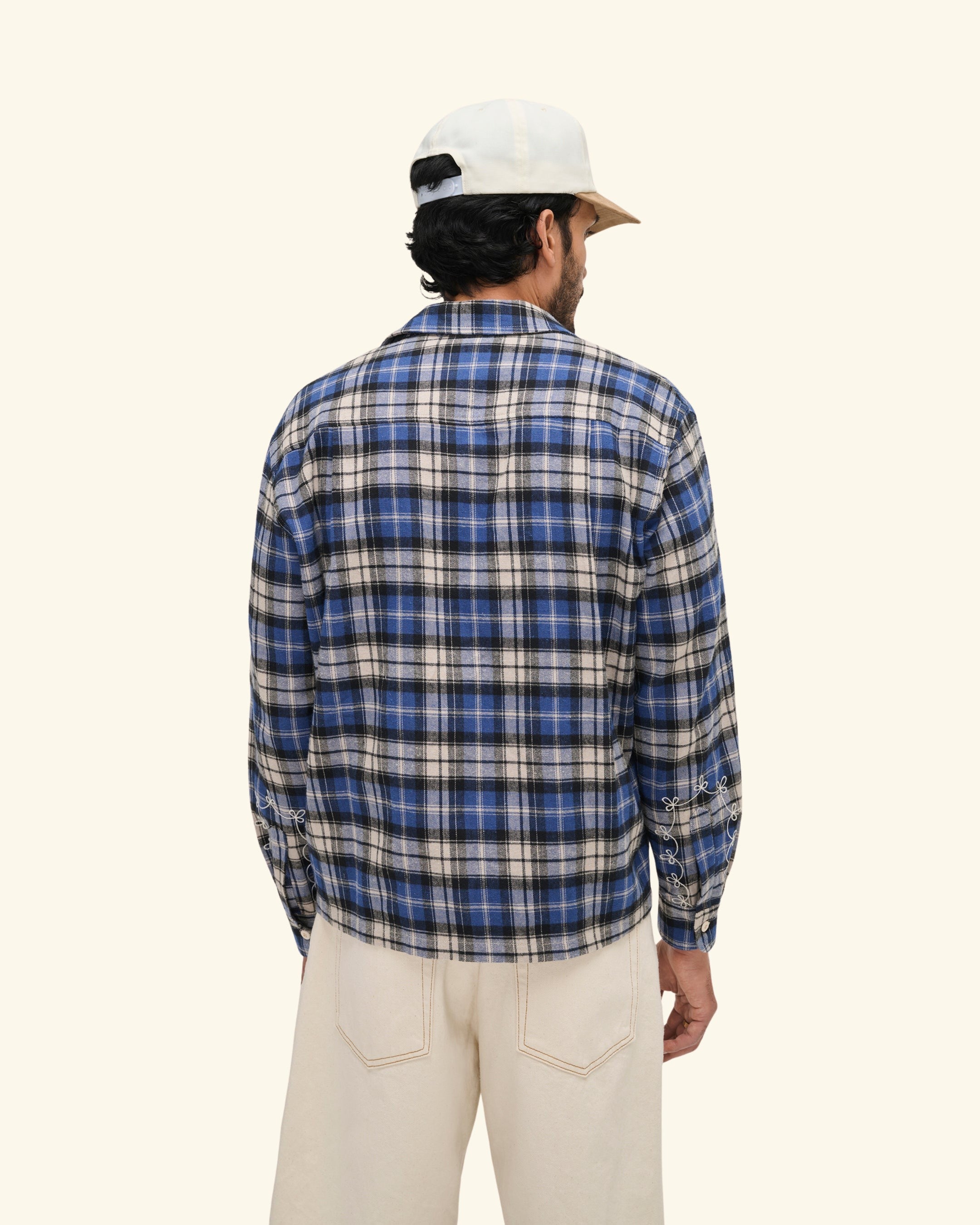 Western Boxy Plaid Shirt (Steel Blue)