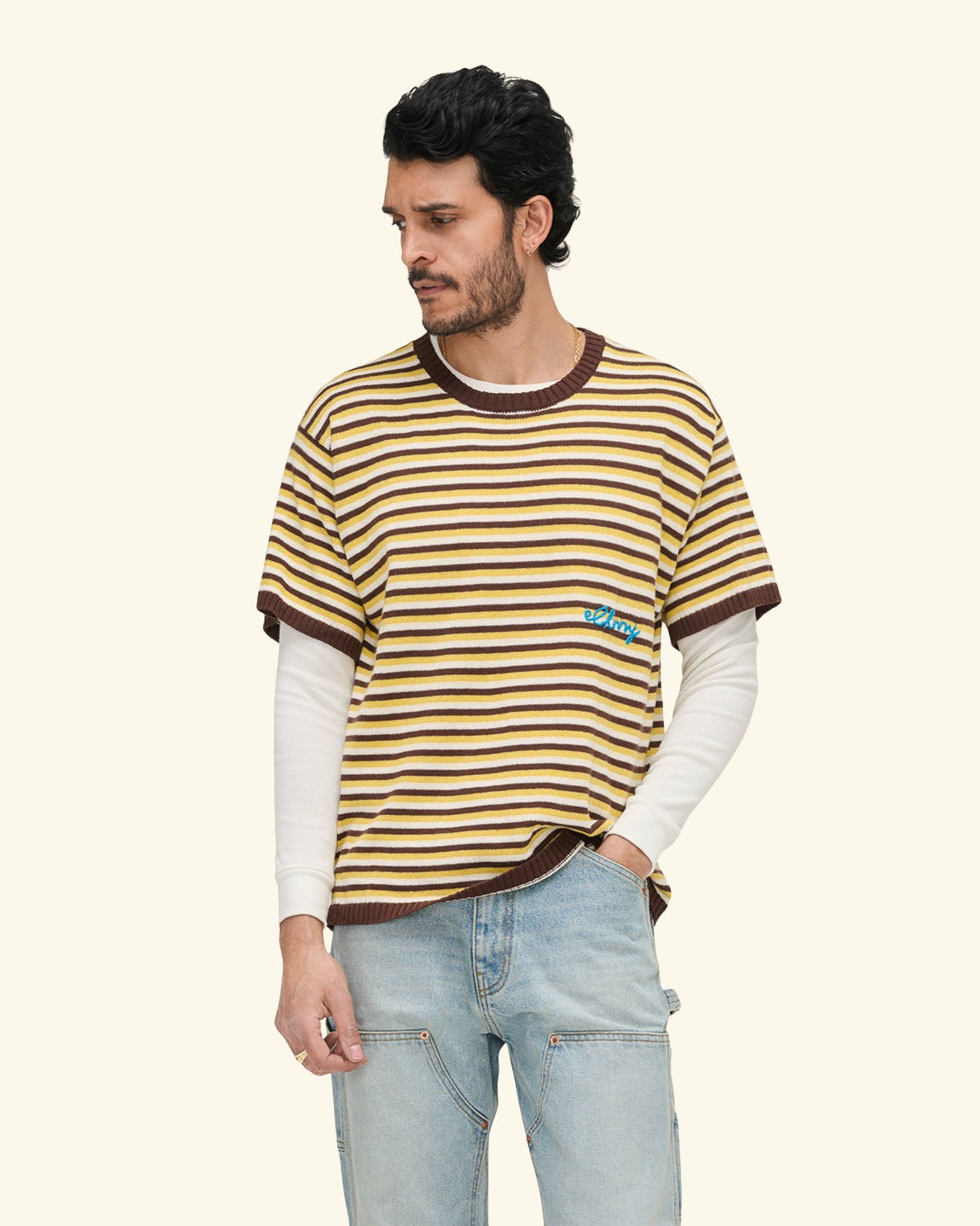 Striped Knit T-Shirt (Brown Butter)