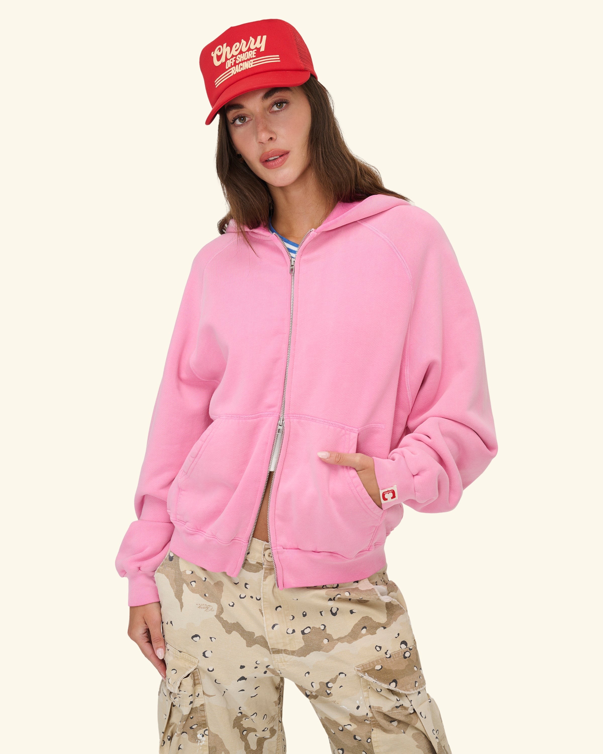 Raglan Zip Up Hoodie (Fuchsia)