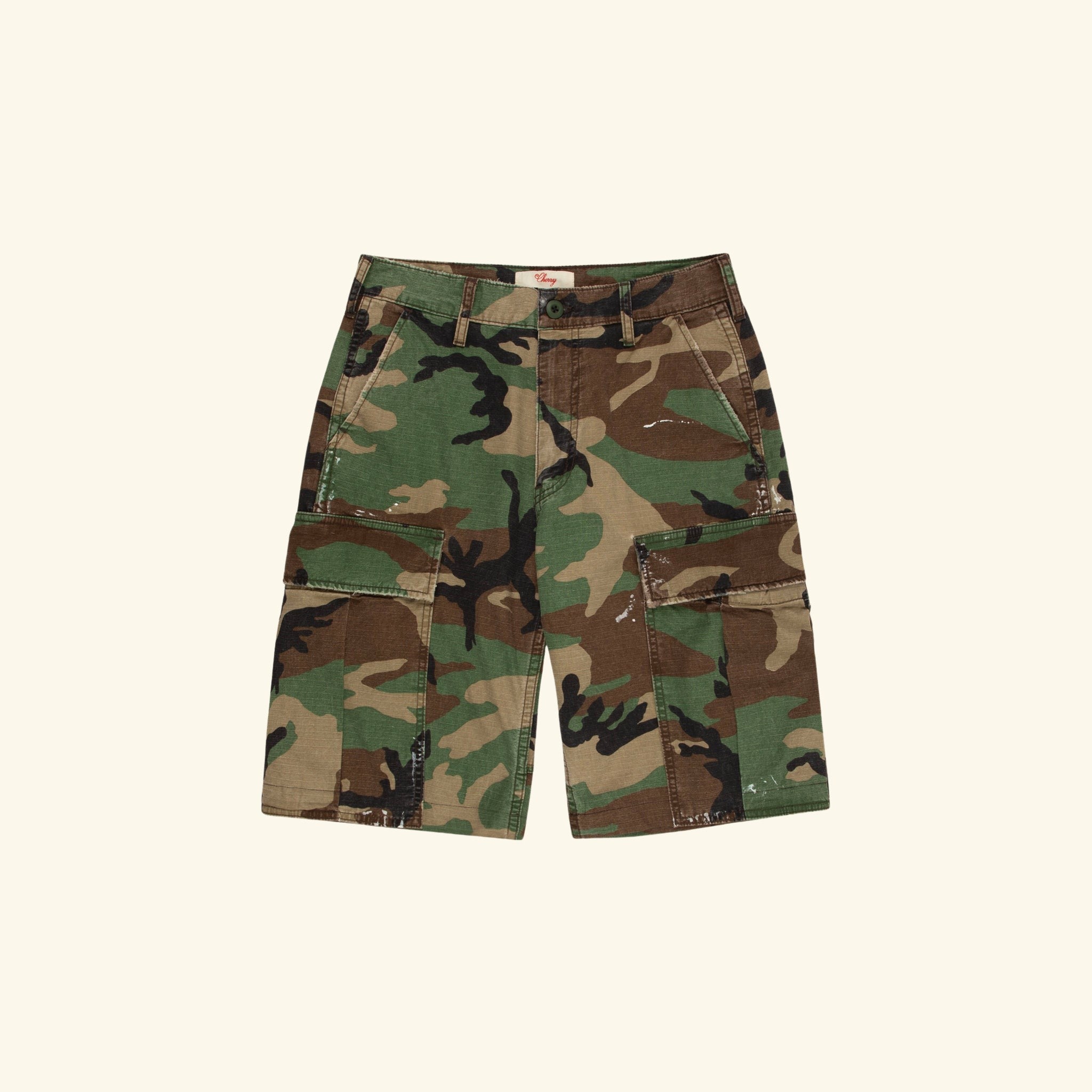 Wide Leg Cargo Shorts (Vintage Camo)