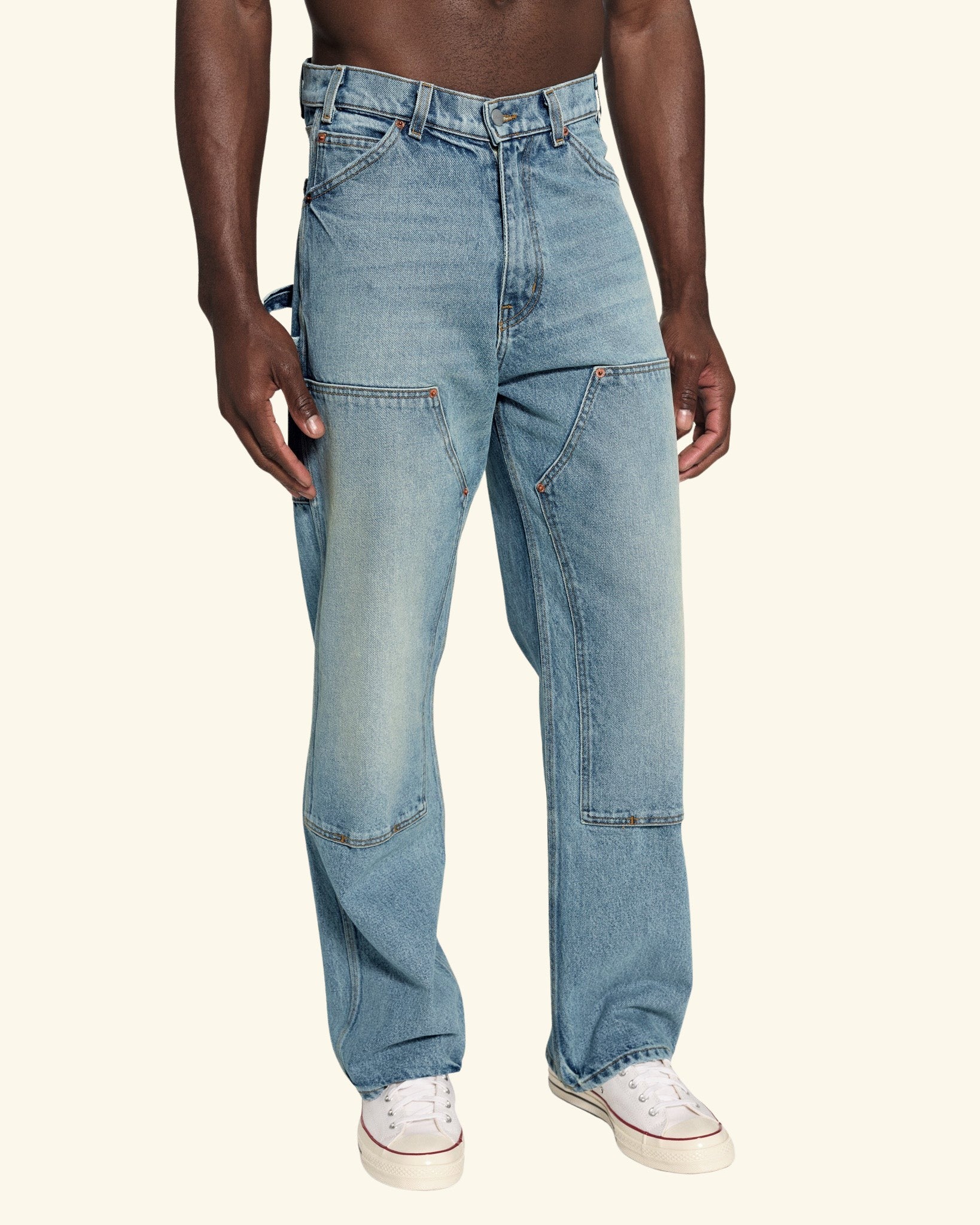 Wide Leg Denim Double Knee