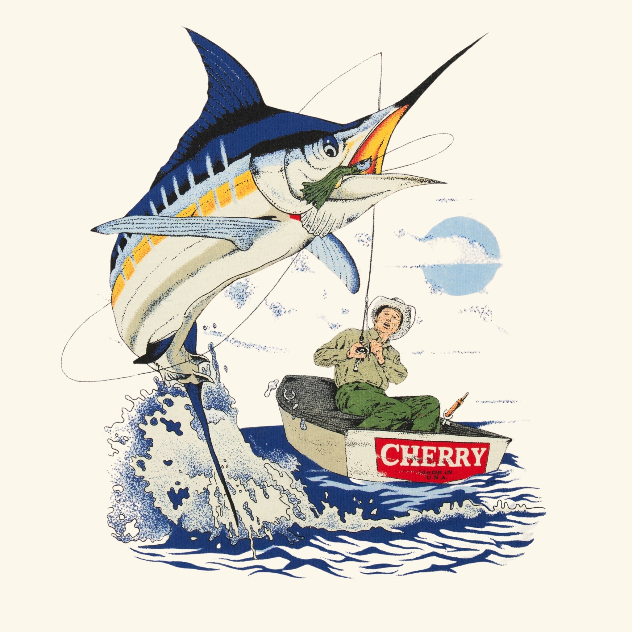 Marlin Fishing Long Sleeve T-Shirt (Vintage White)