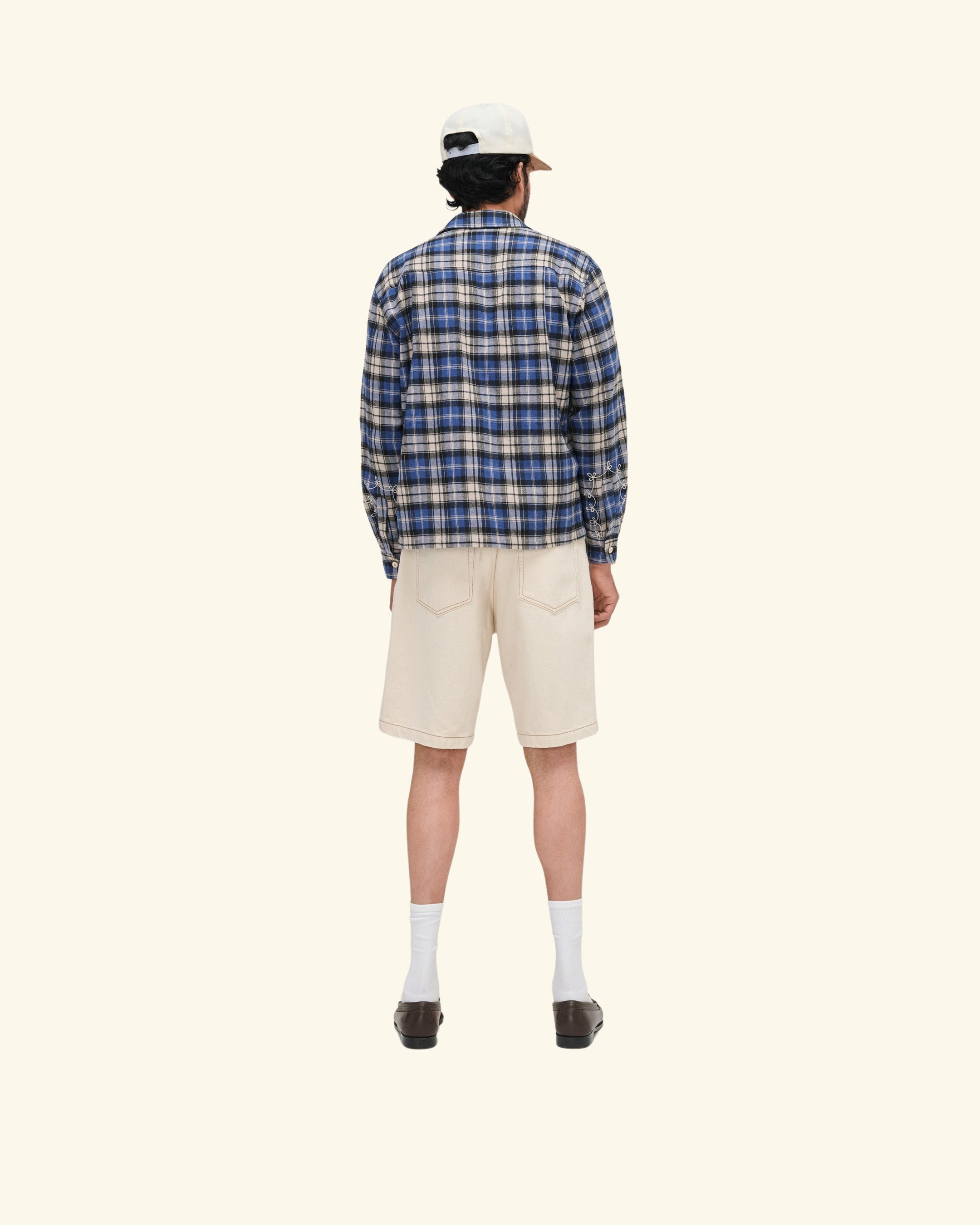 Western Boxy Plaid Shirt (Steel Blue)