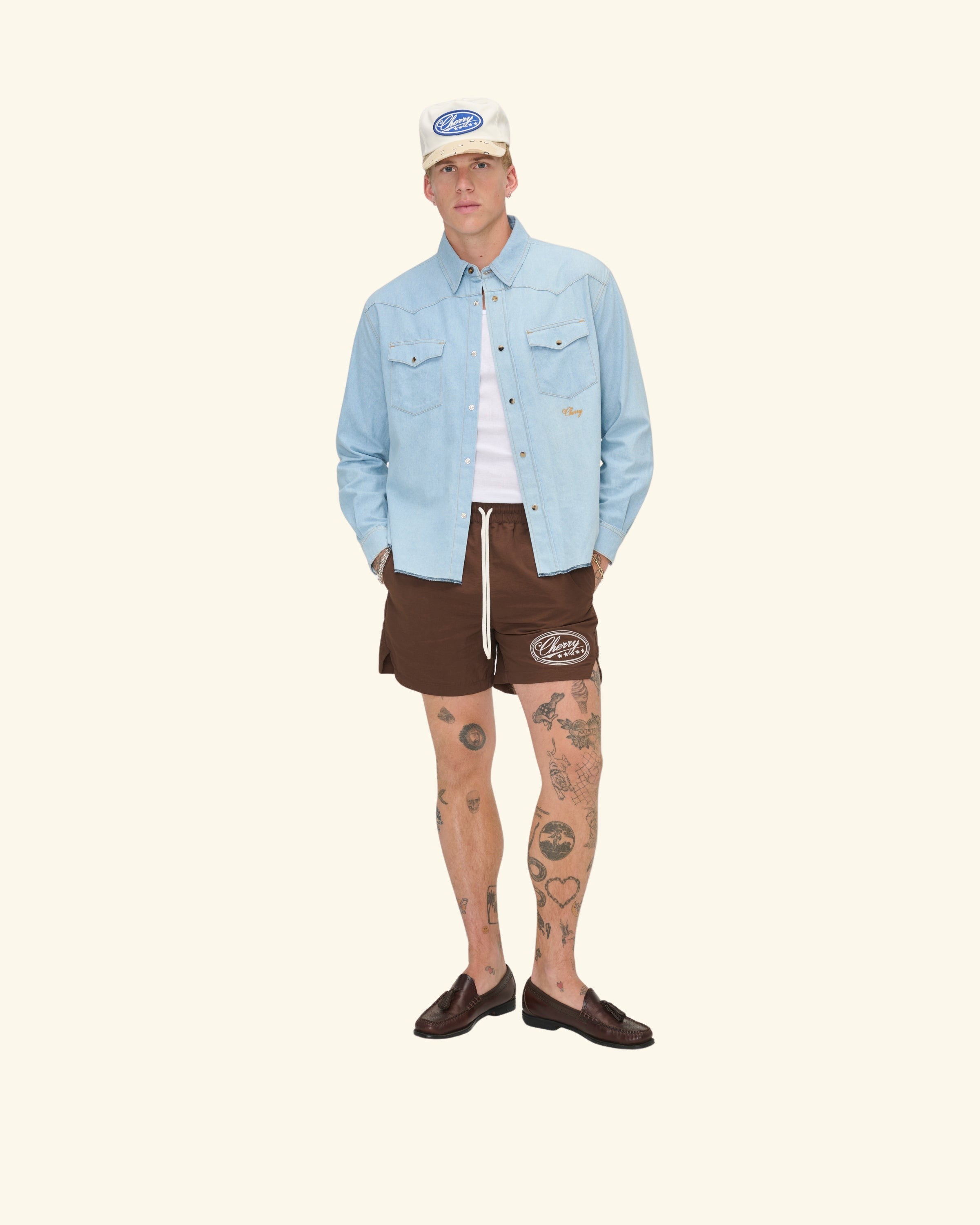 Chambray Denim Western Shirt  (Light Wash)