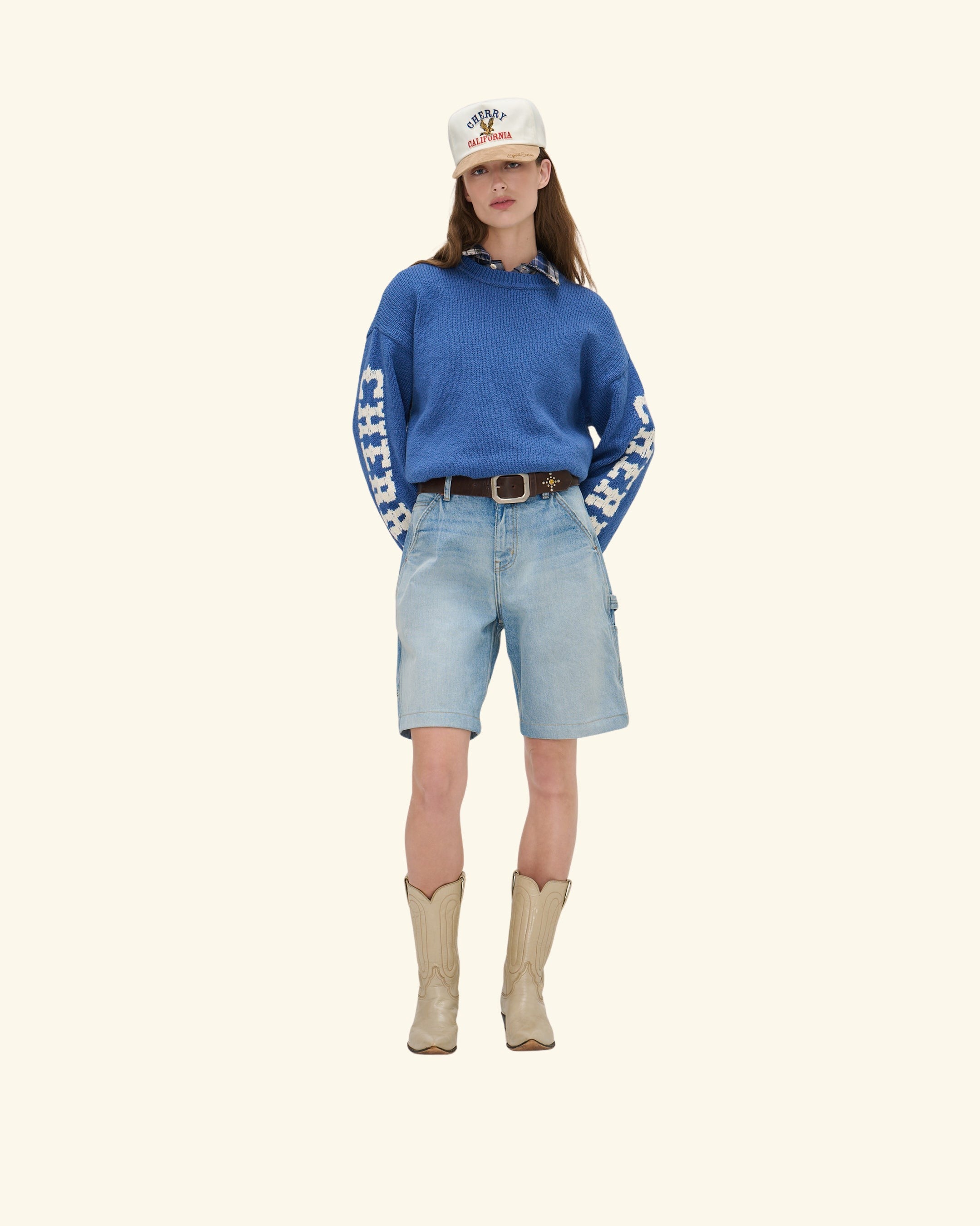 Cotton Knit Crewneck Sweater (Steel Blue) – CHERRY LA