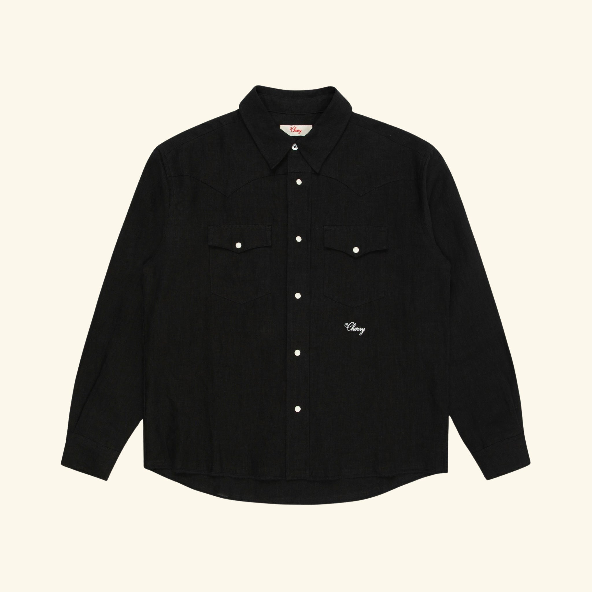 Washed Linen Western Shirt (Black)