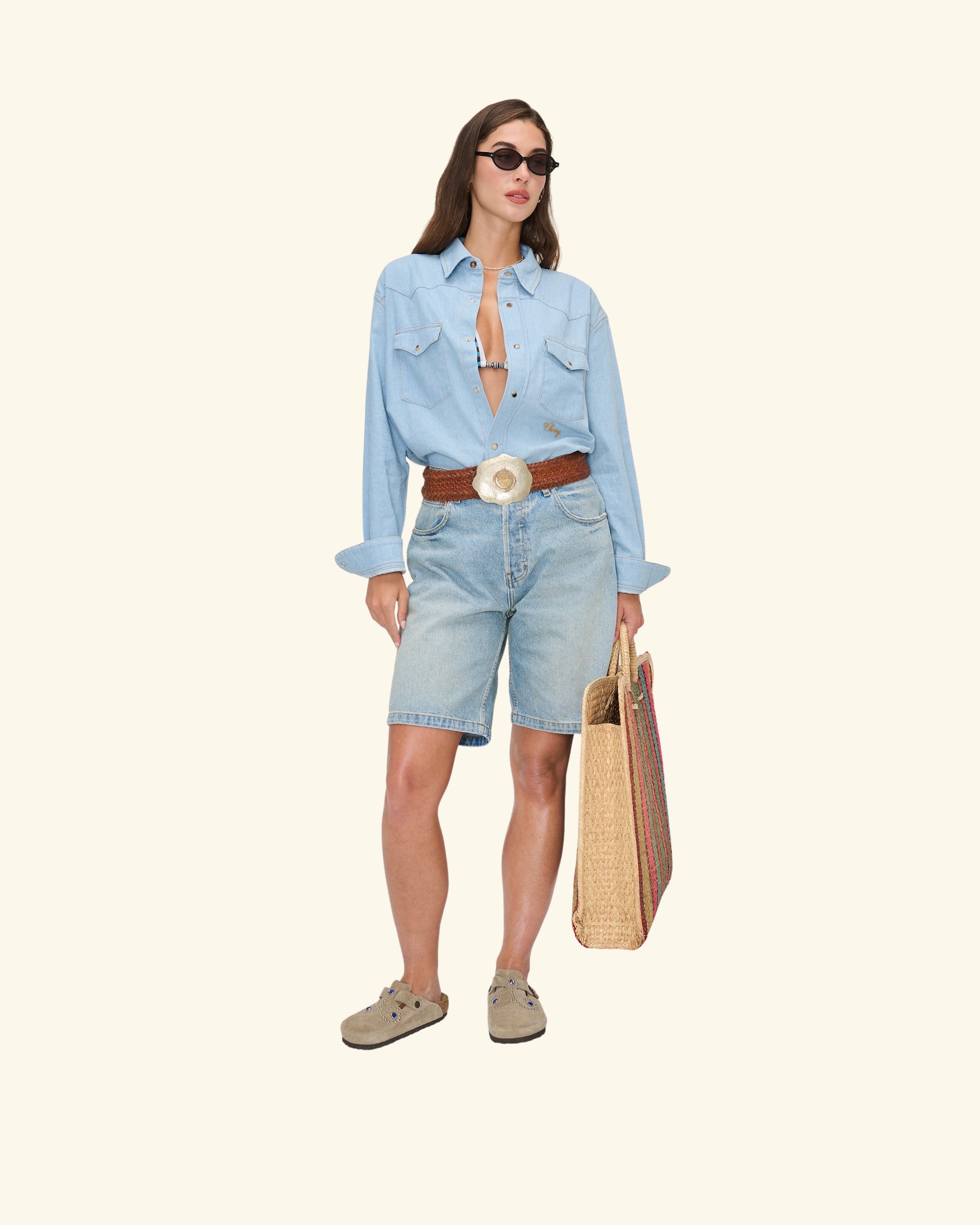 Chambray Denim Western Shirt  (Light Wash)