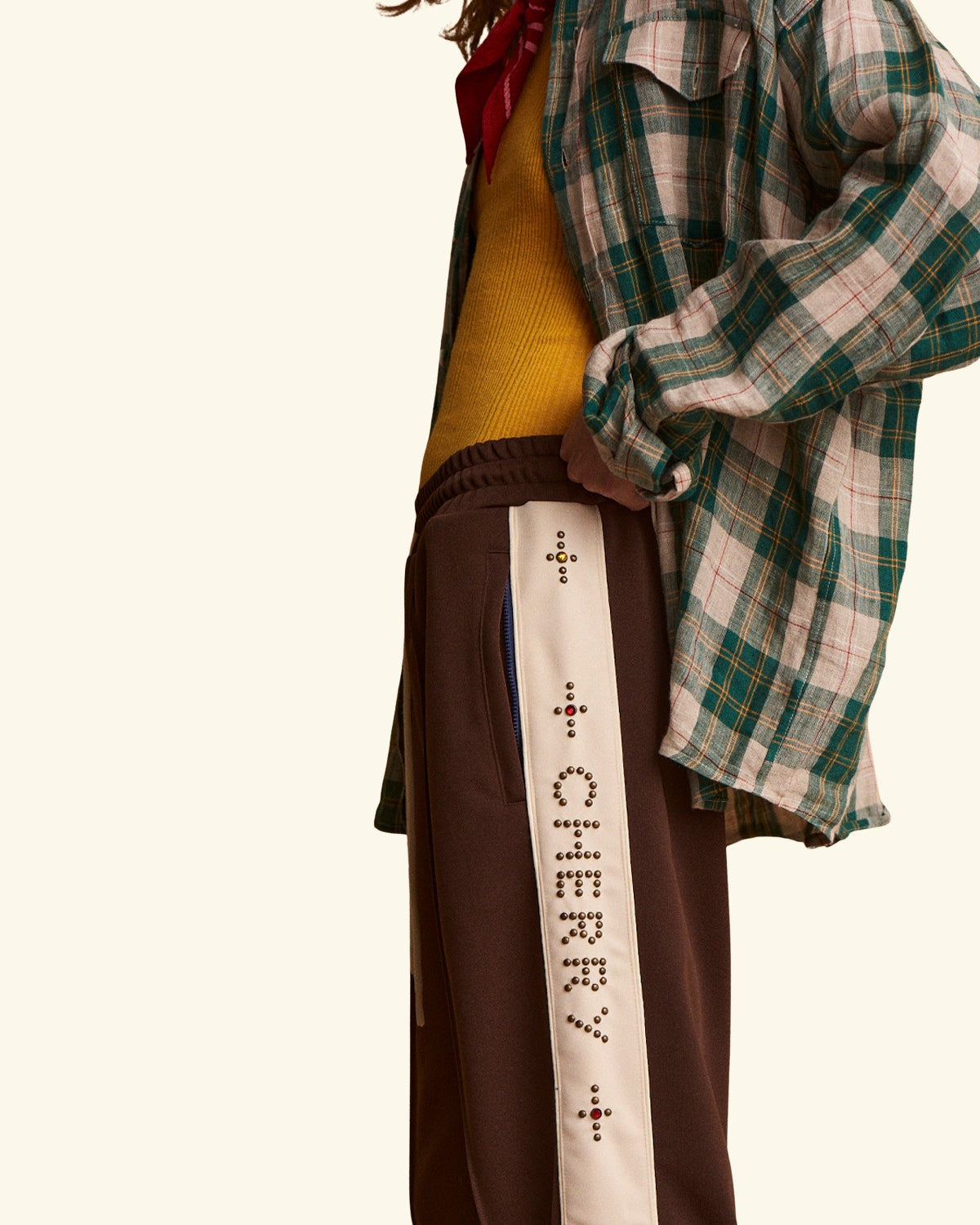 Studded Track Pants (Brown)