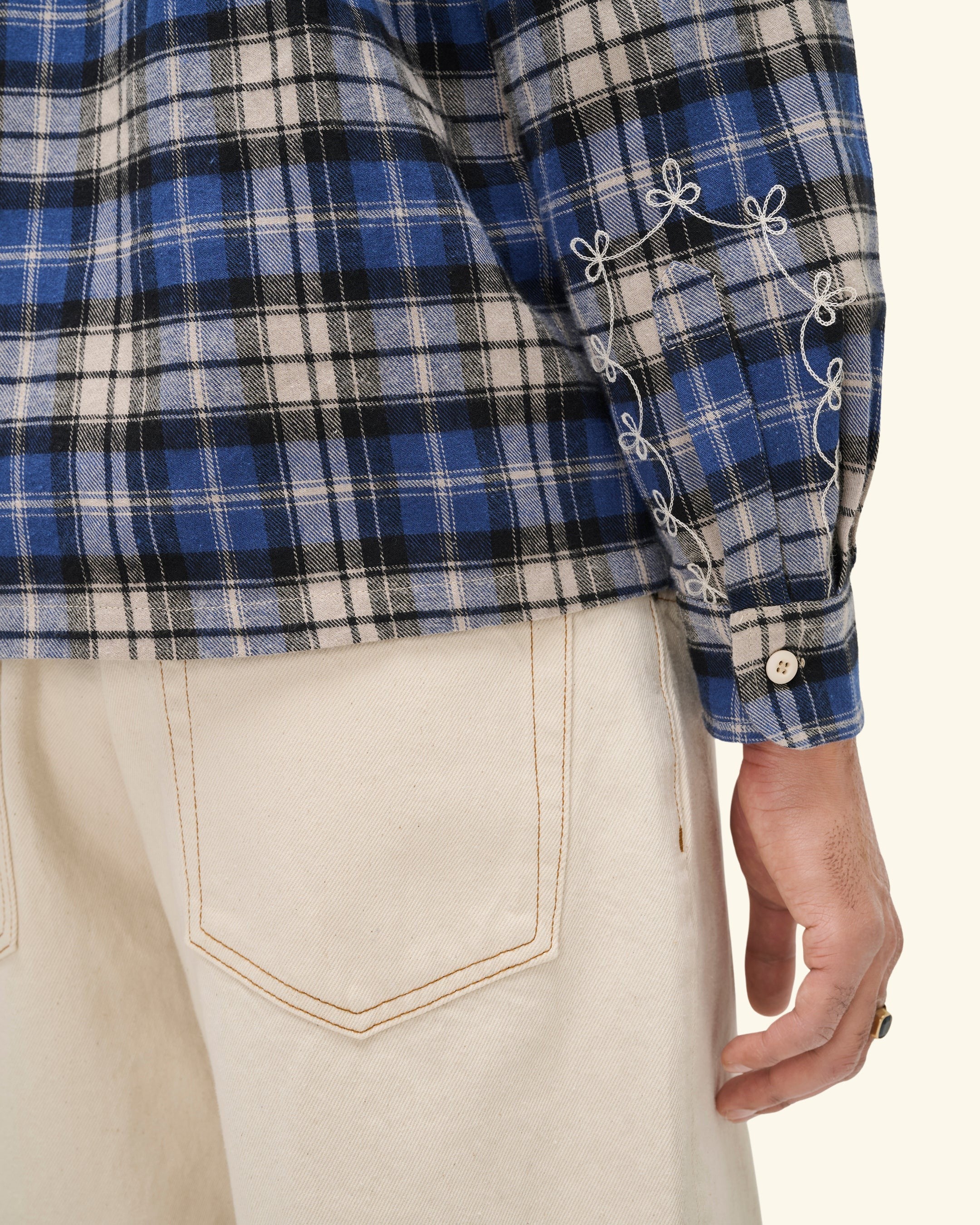 Western Boxy Plaid Shirt (Steel Blue)