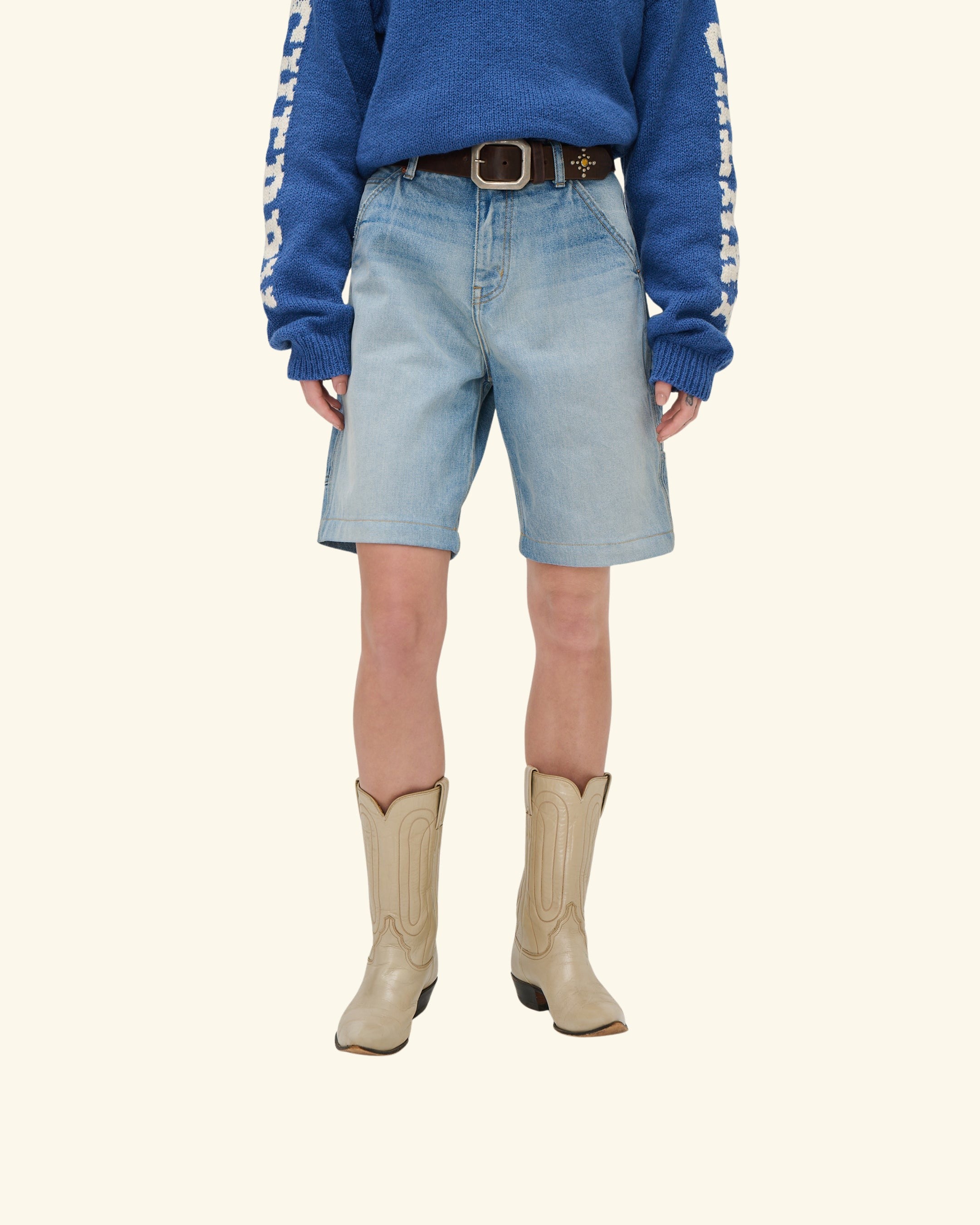 Wide Leg Carpenter Shorts (Indigo Light Wash)