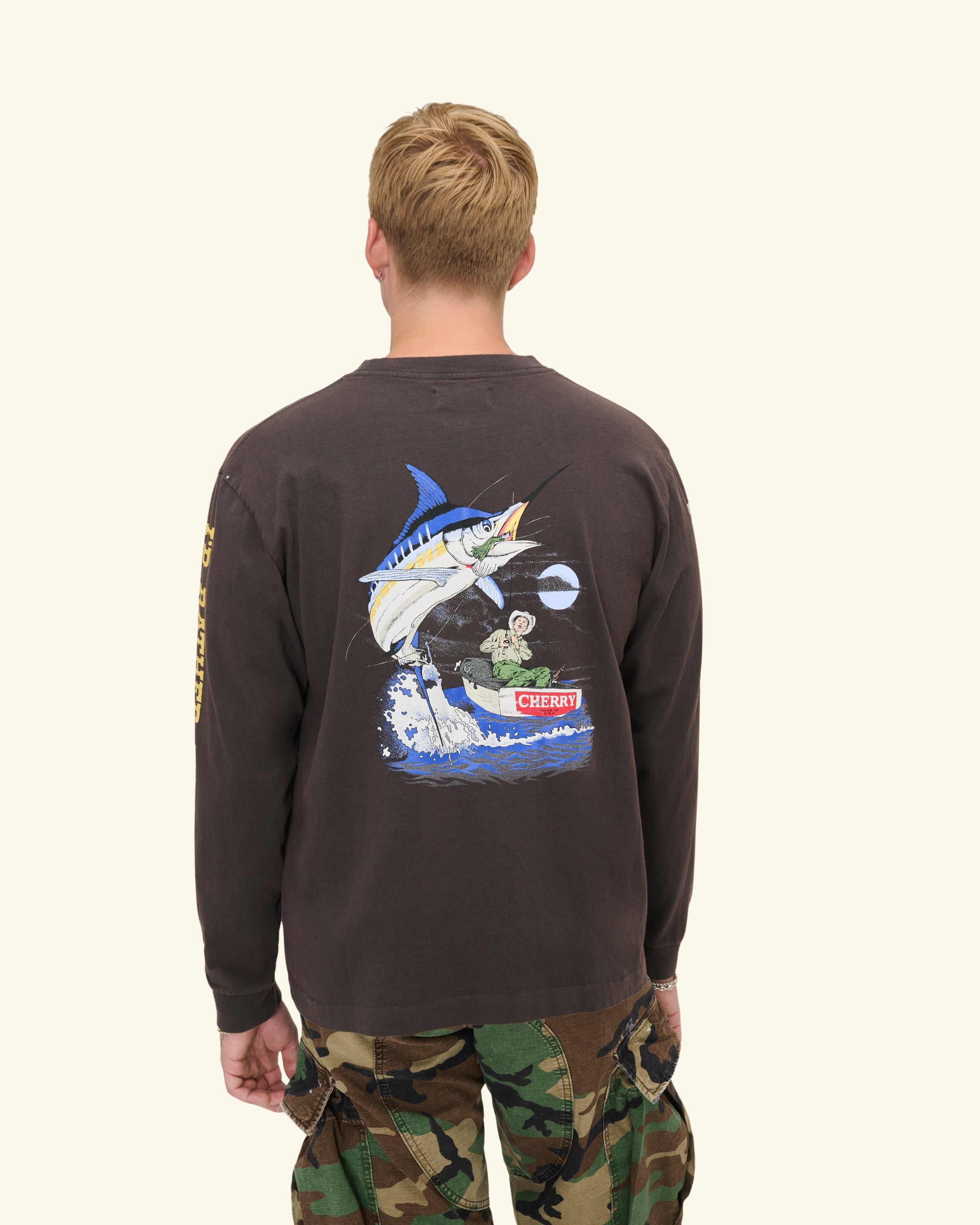Marlin Fishing Long Sleeve T-Shirt (Vintage Black)