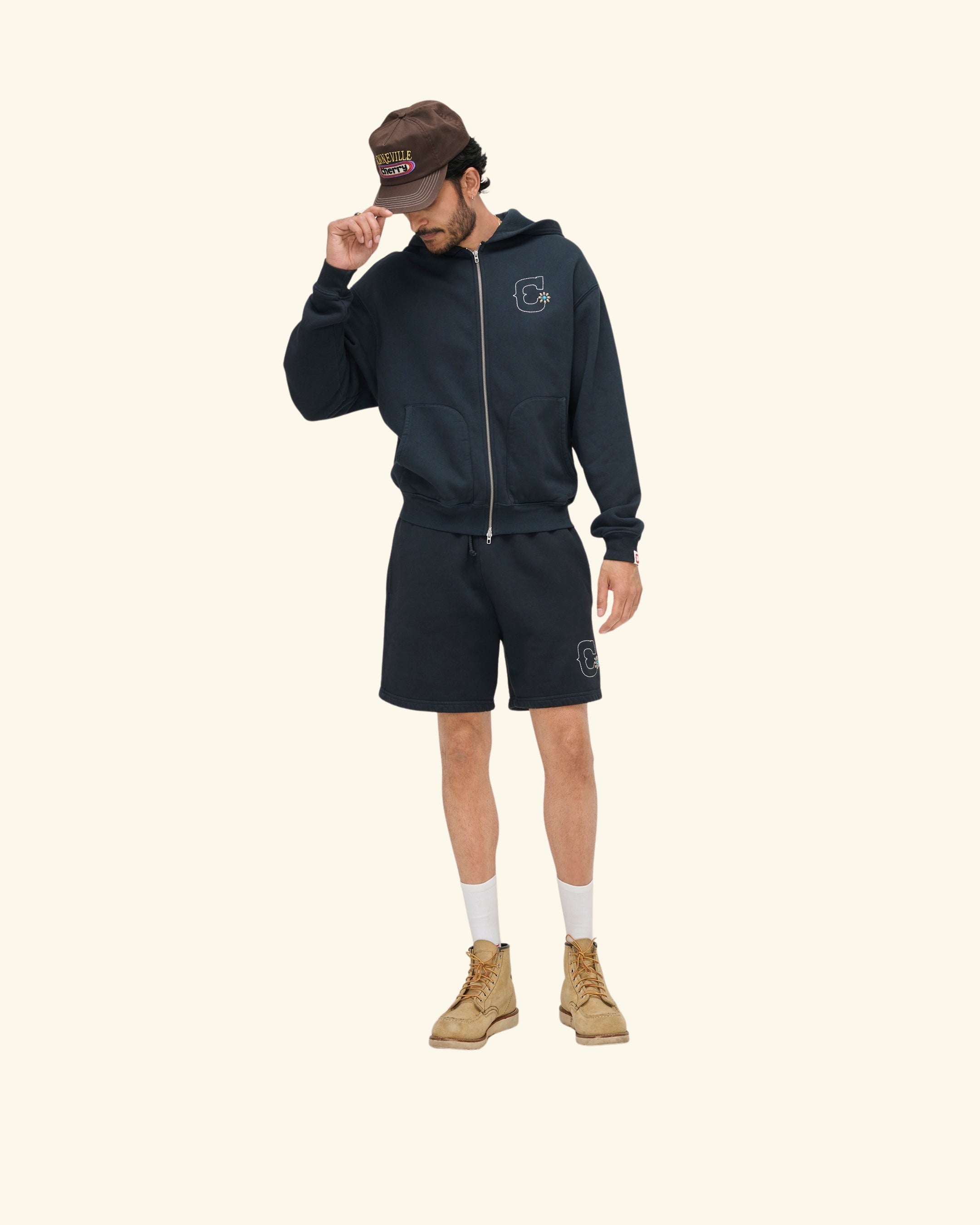 Studded Zip Up Hoodie (Vintage Black)