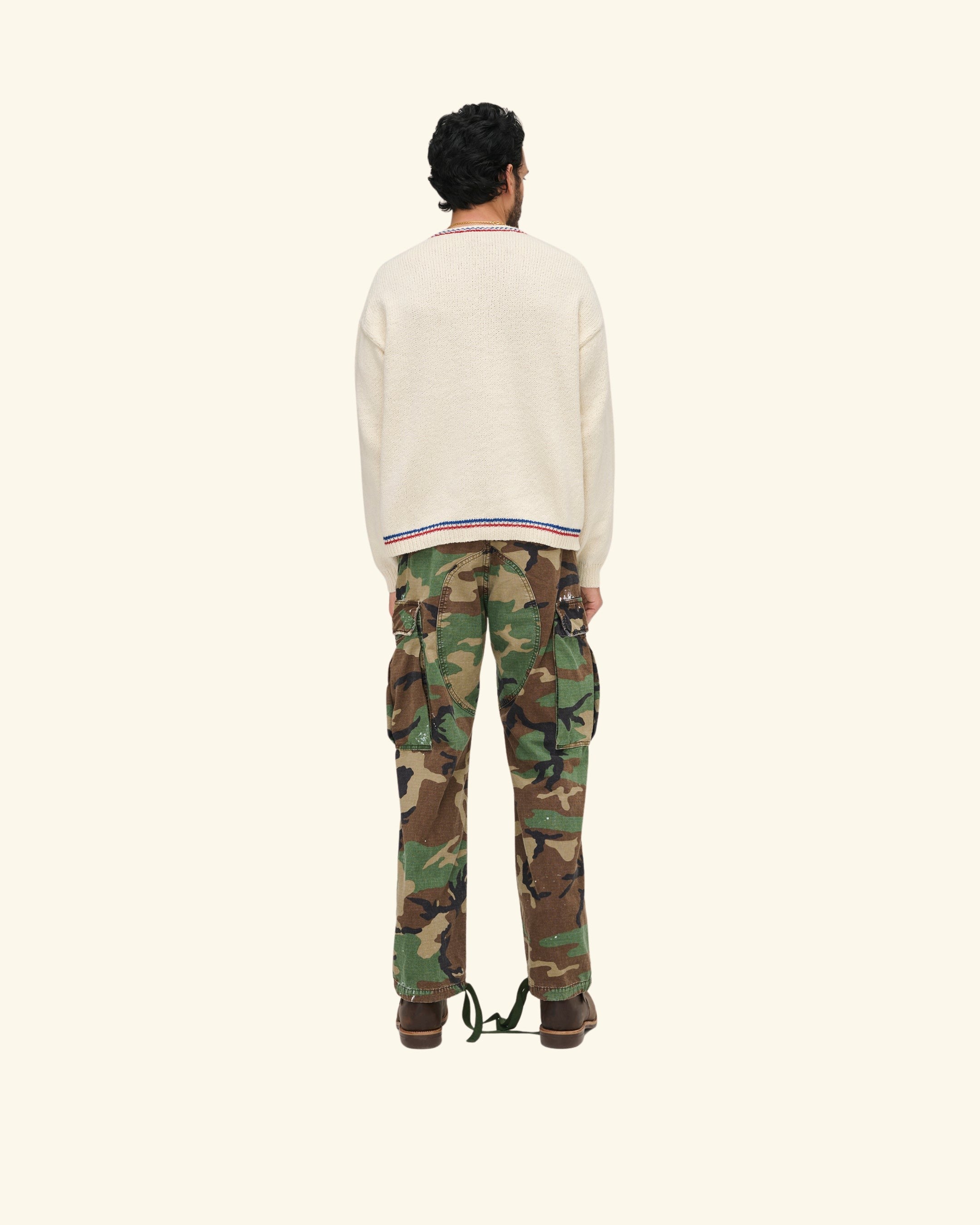 V-Neck Cotton Knit Sweater (Cream)