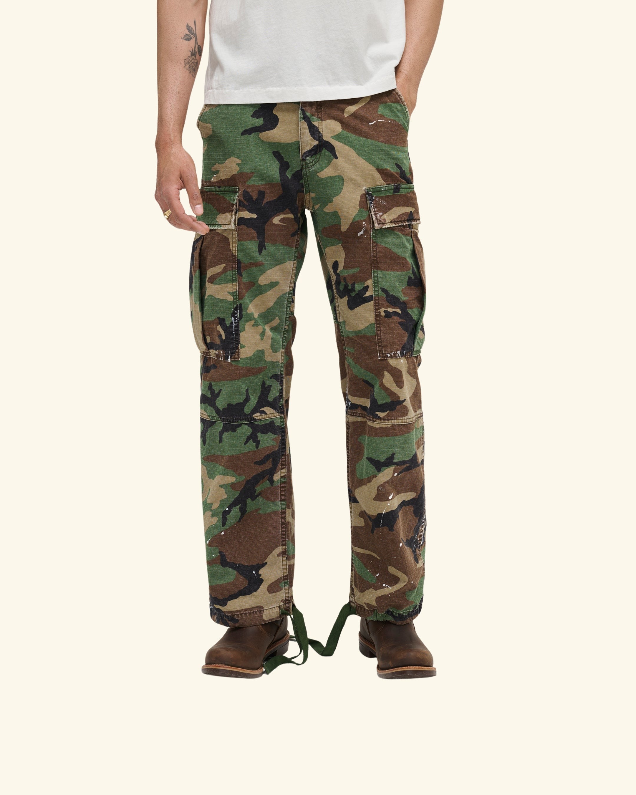 Wide Leg Cargo Pants (Vintage Camo)