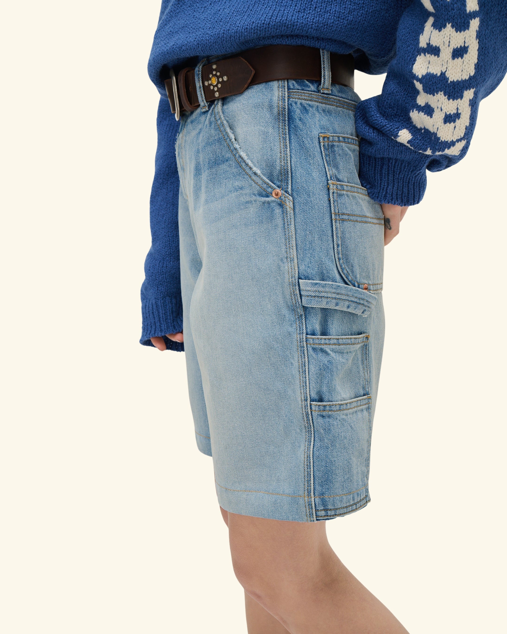 Wide Leg Carpenter Shorts (Indigo Light Wash)