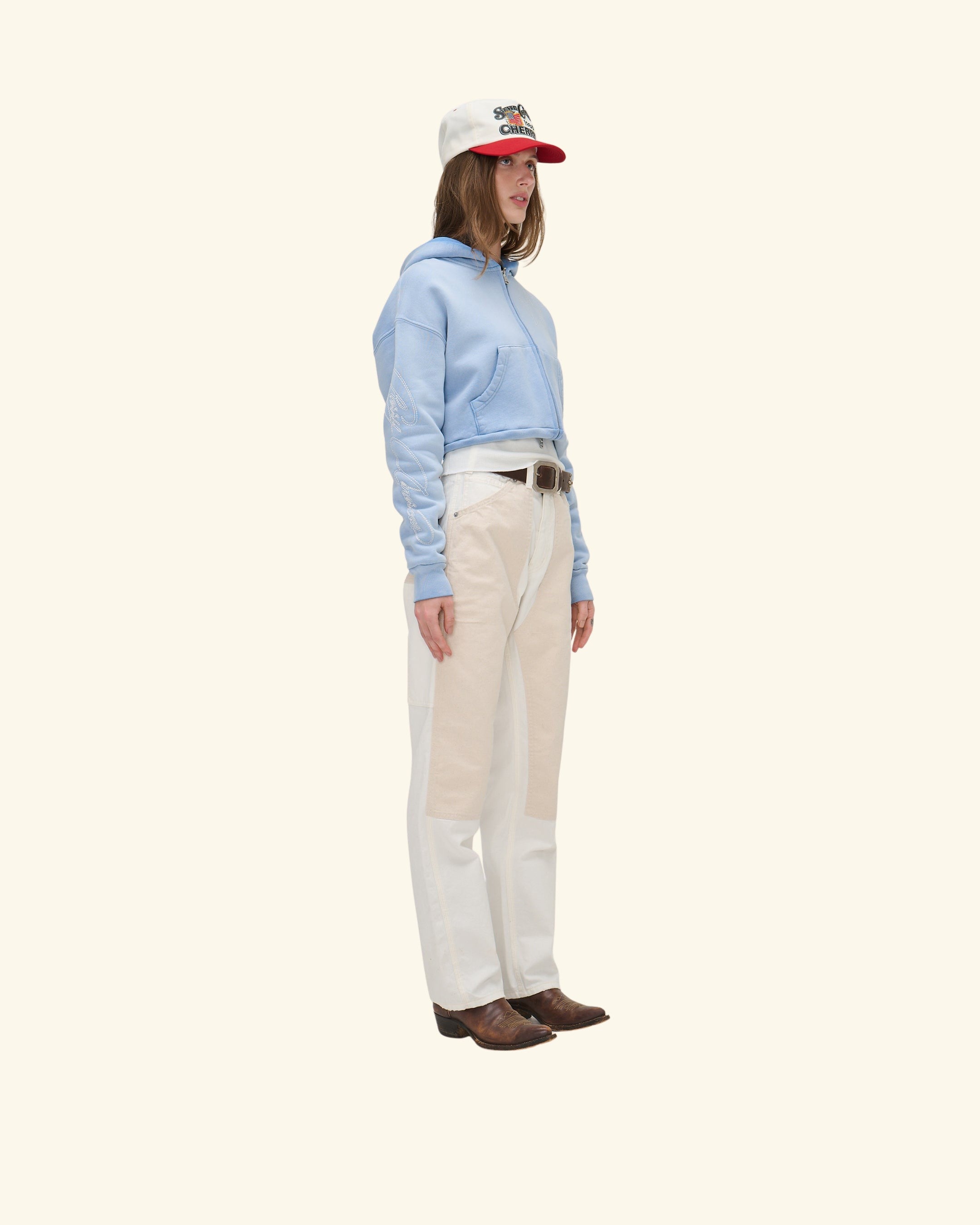 American Star Cropped Zip Hoodie (Sun Faded Blue)