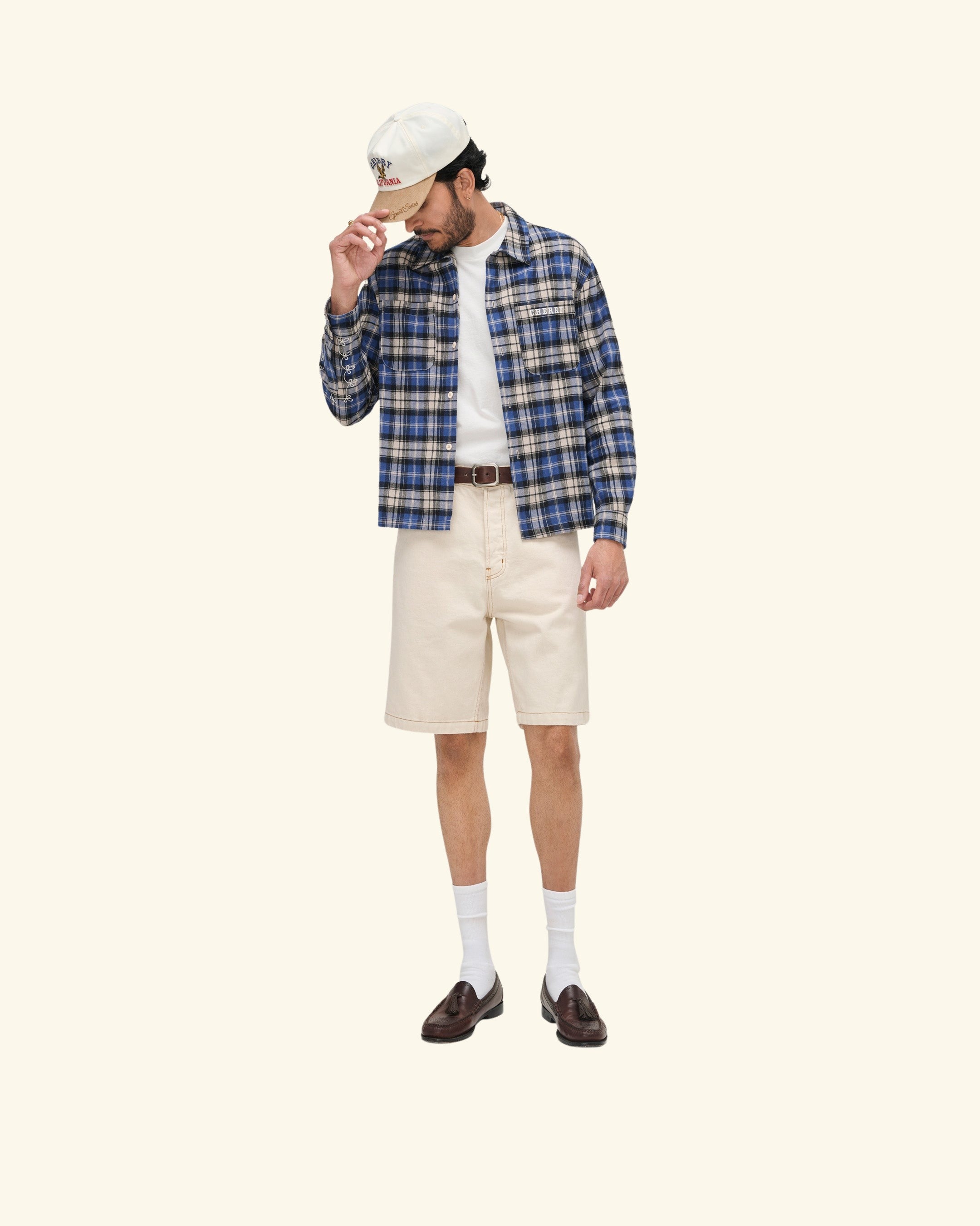 Western Boxy Plaid Shirt (Steel Blue)