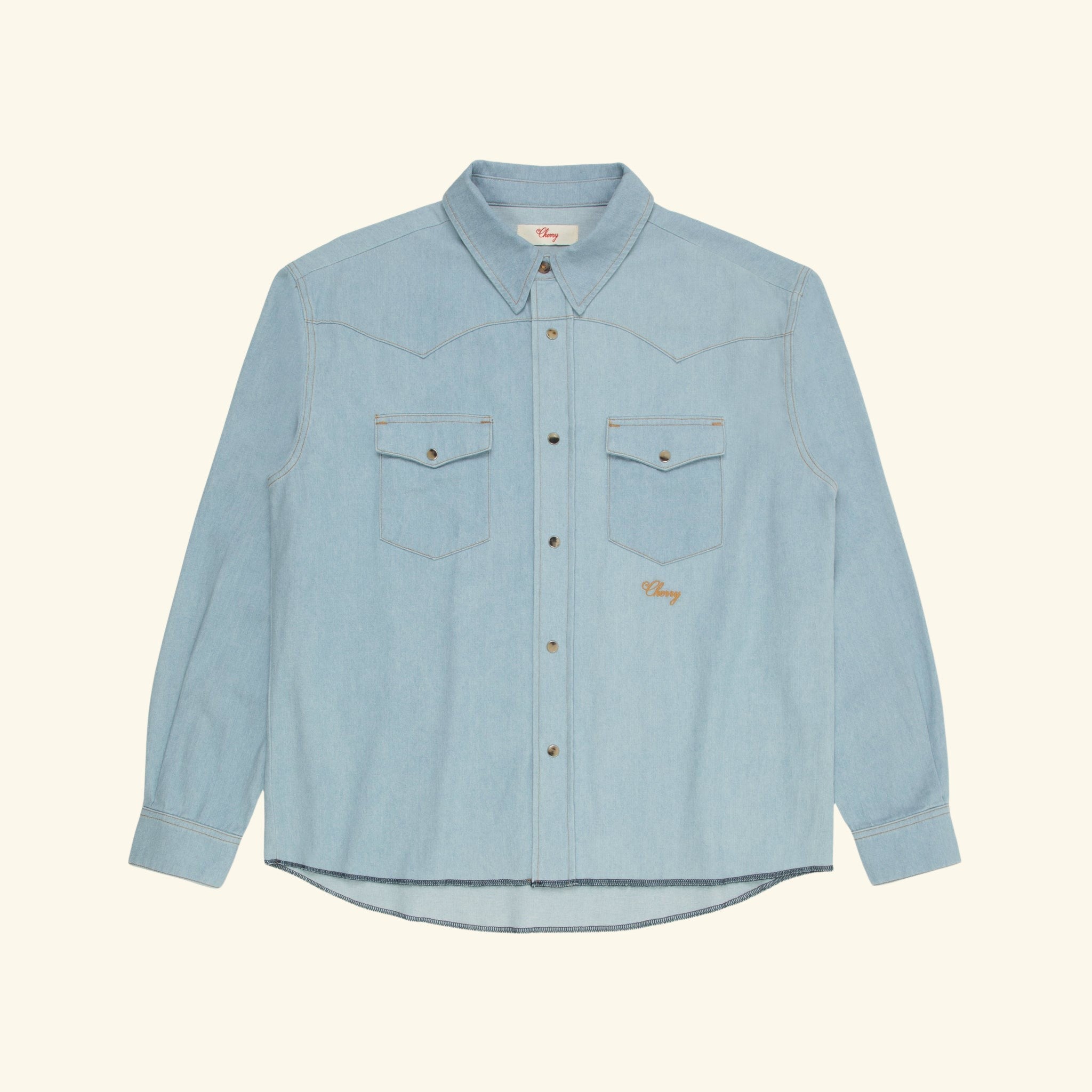 Chambray Denim Western Shirt  (Light Wash)