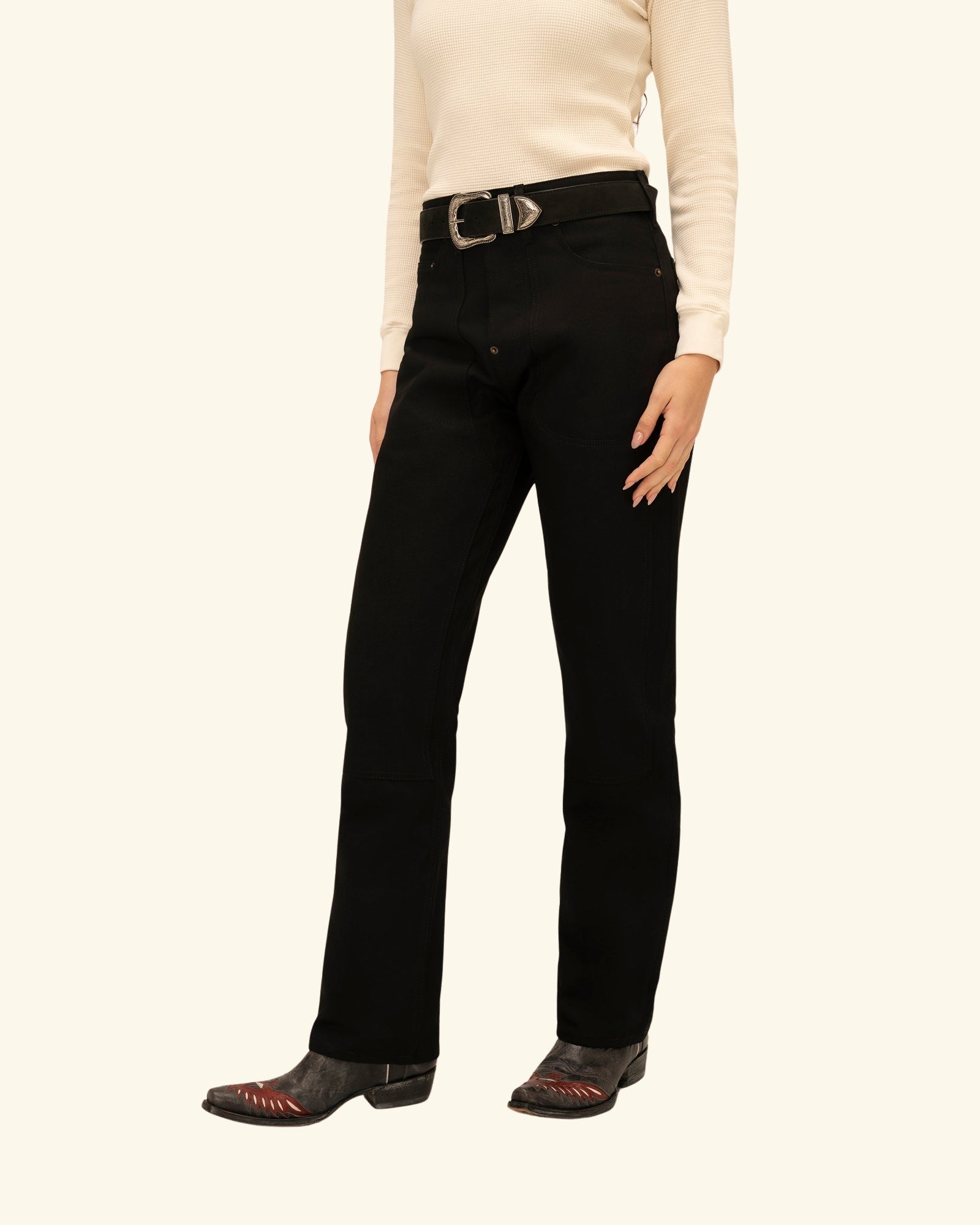 Buckle Back Denim Double Knees