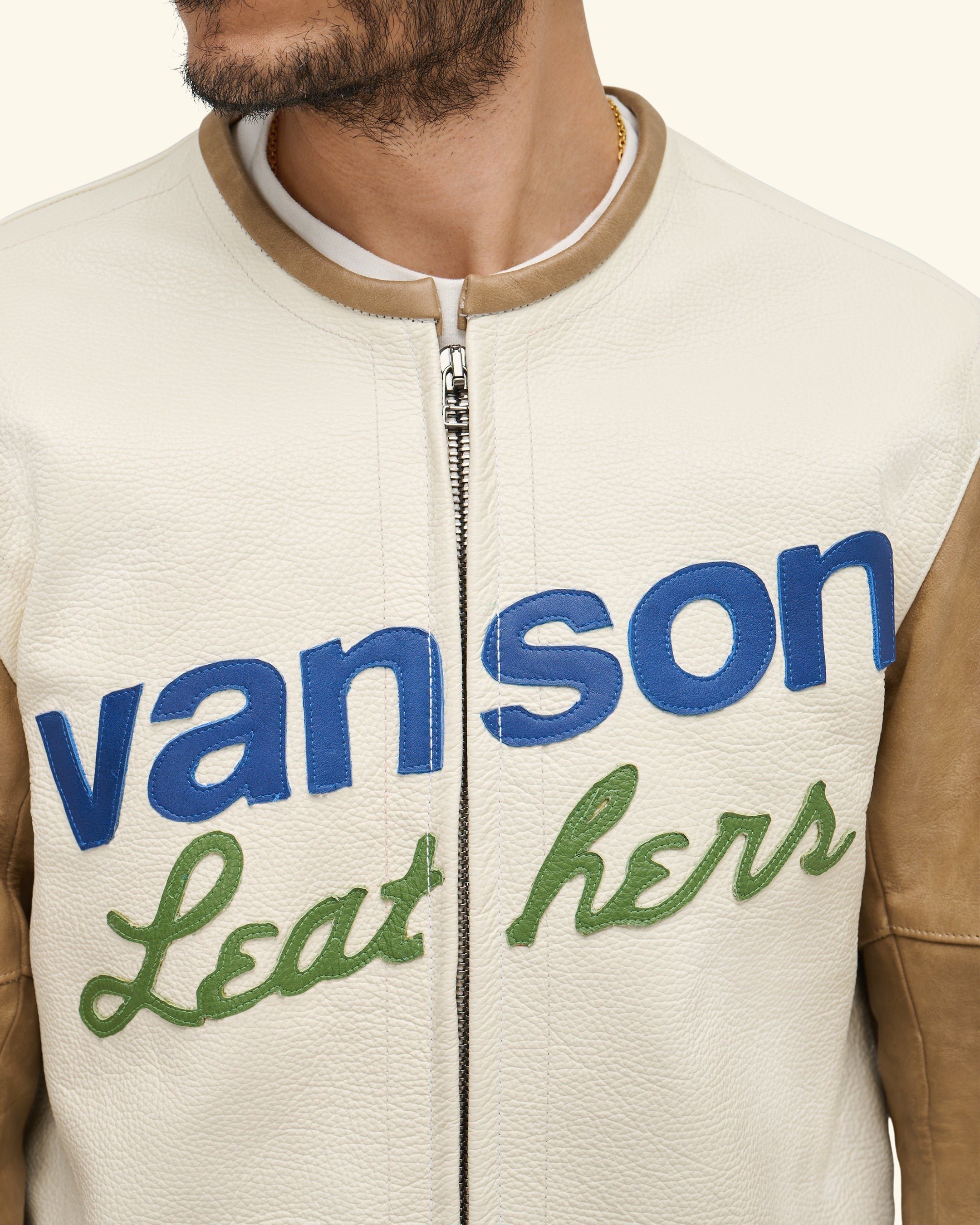 Vanson Leather Moto Jacket (White/Tan)