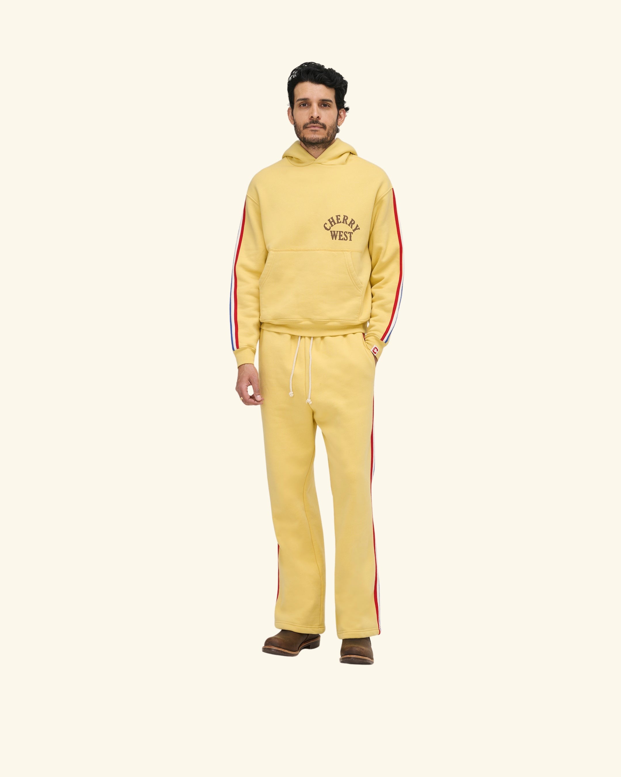 Striped Applique Parachute Sweatpants (Butter)