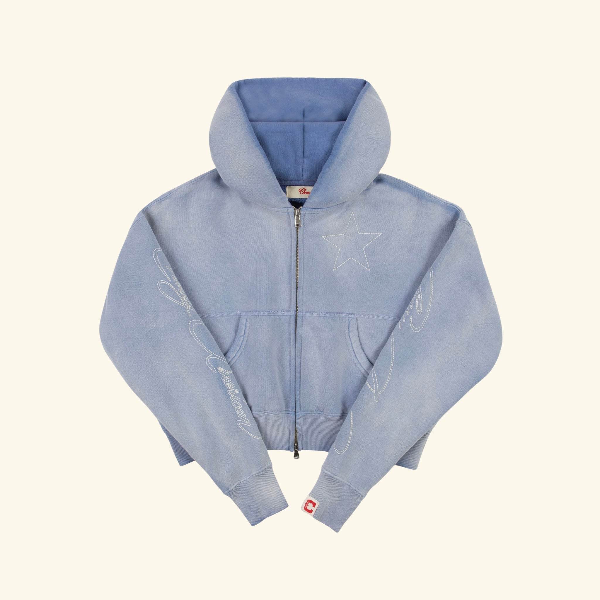 American Star Cropped Zip Hoodie (Sun Faded Blue)