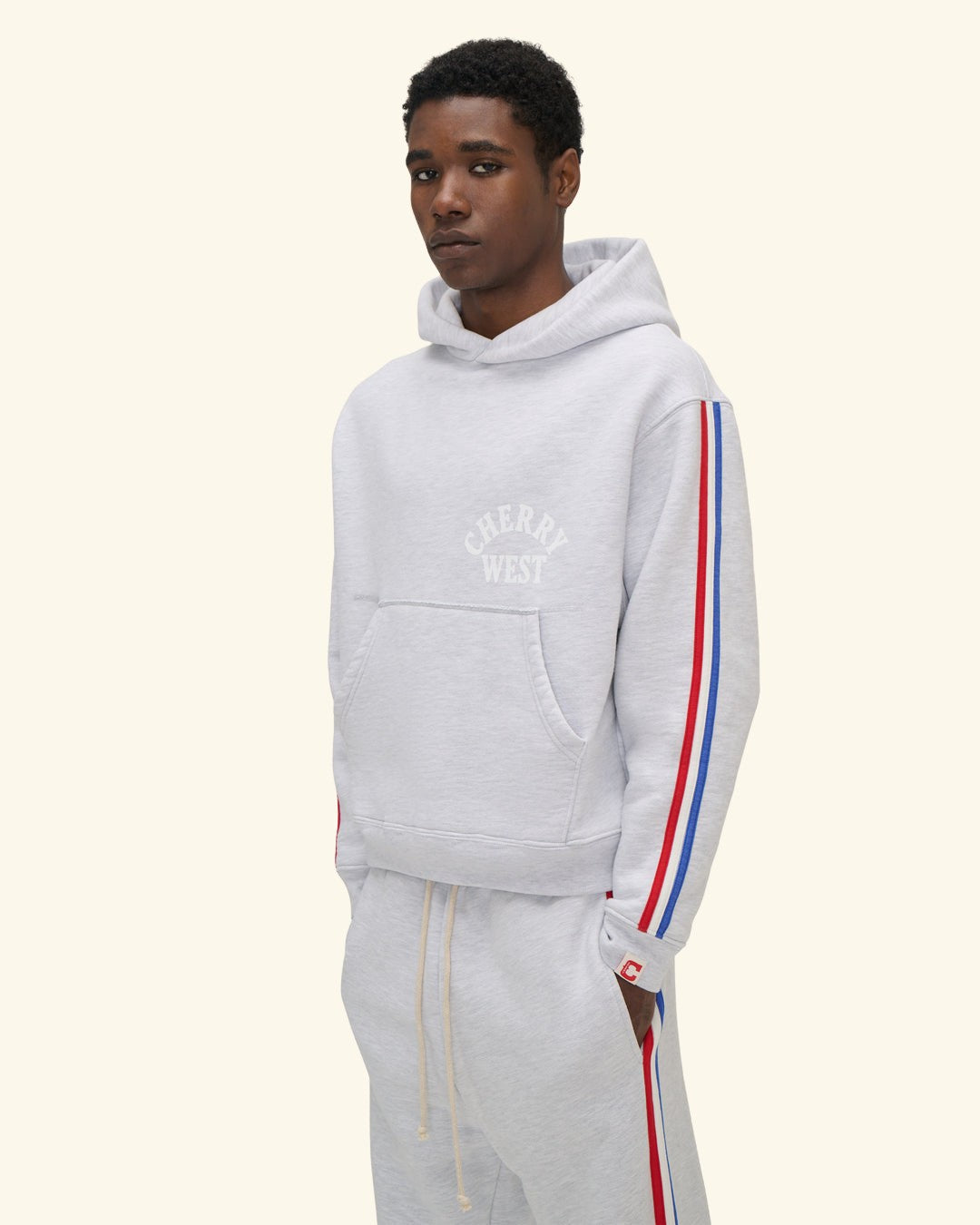 Striped Applique Hoodie (Heather Grey)