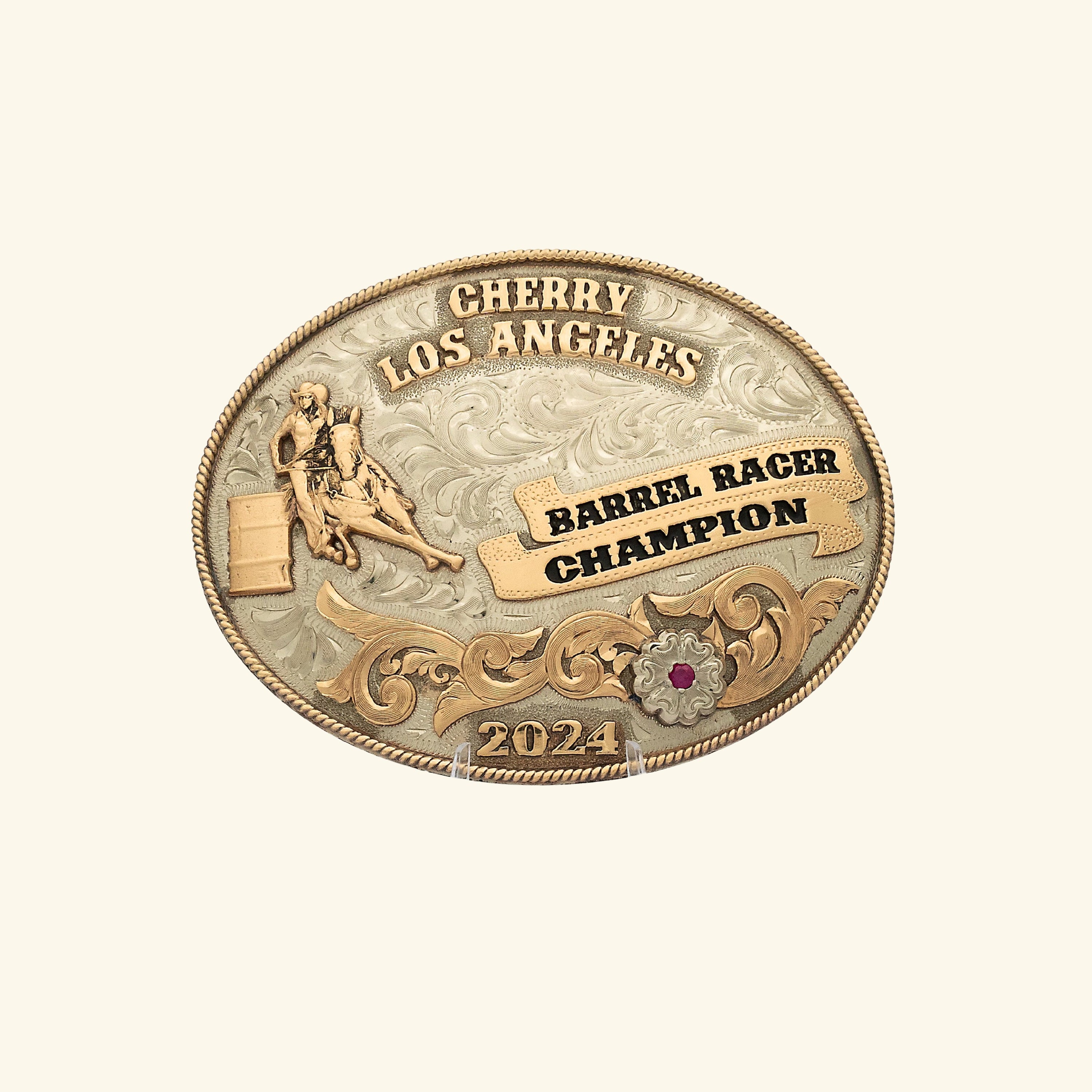 Sterling Sliver Barrel Racing Champion Buckle (Silver)