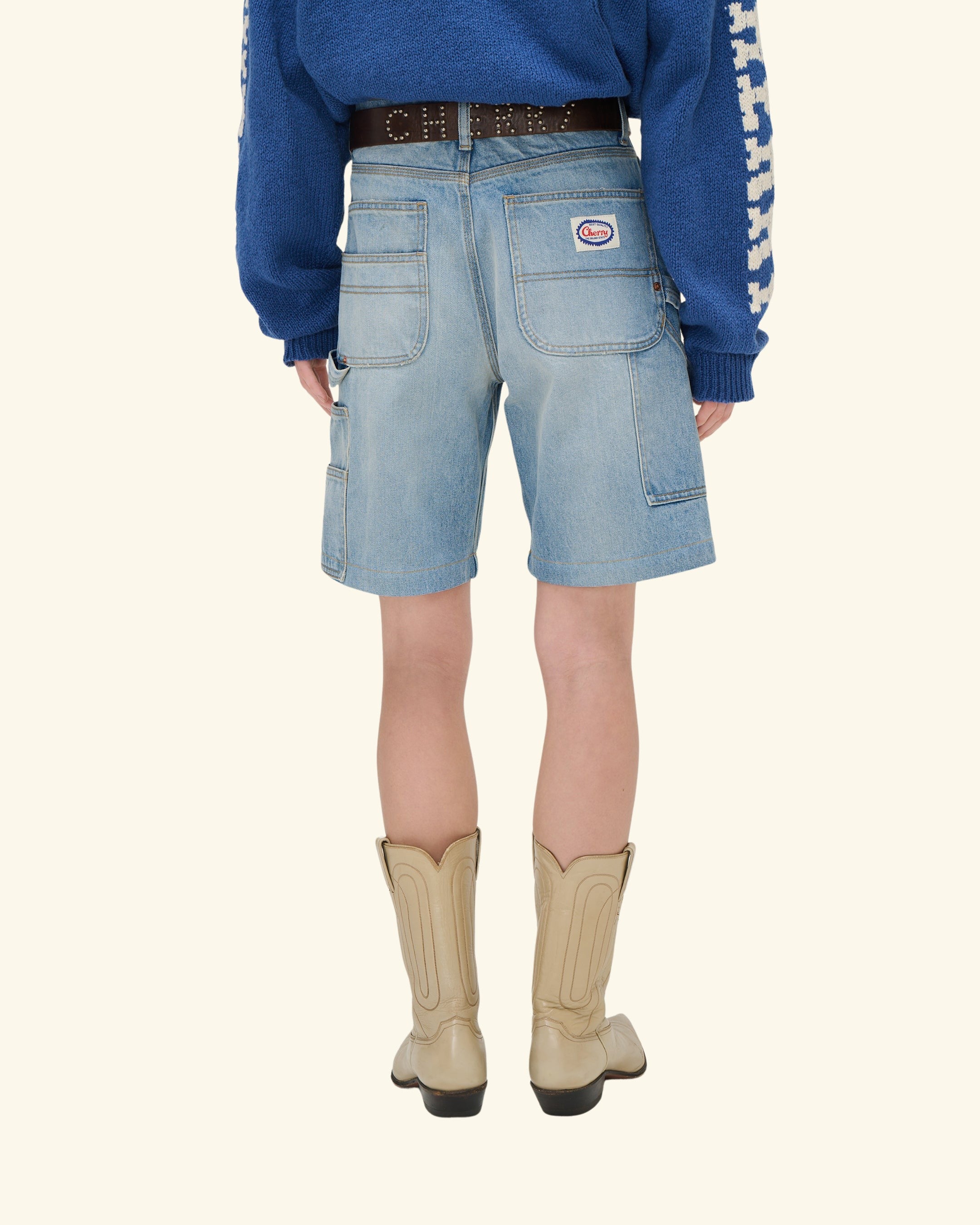 Wide Leg Carpenter Shorts (Indigo Light Wash)