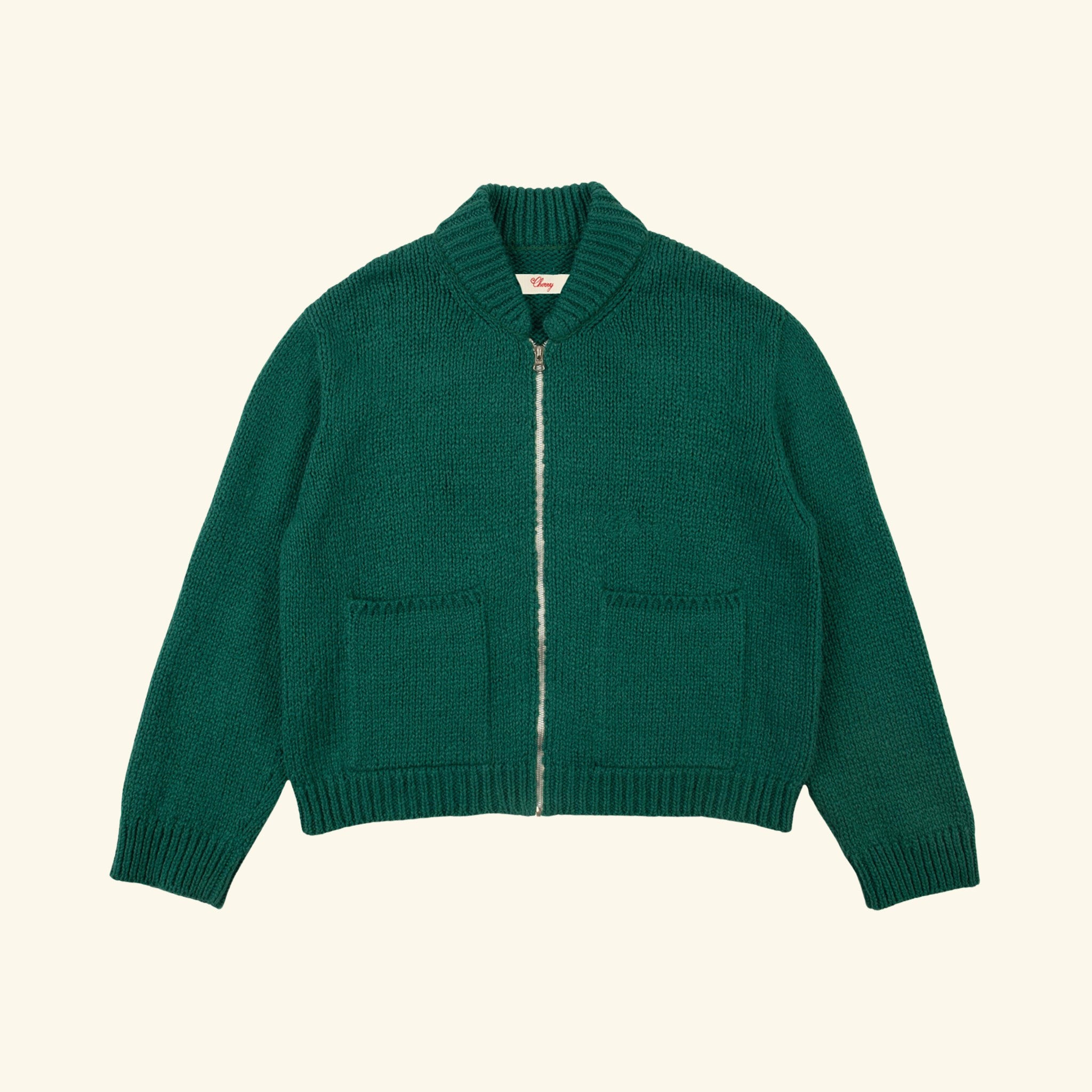 Cotton Knit Zip Jacket (Teal)
