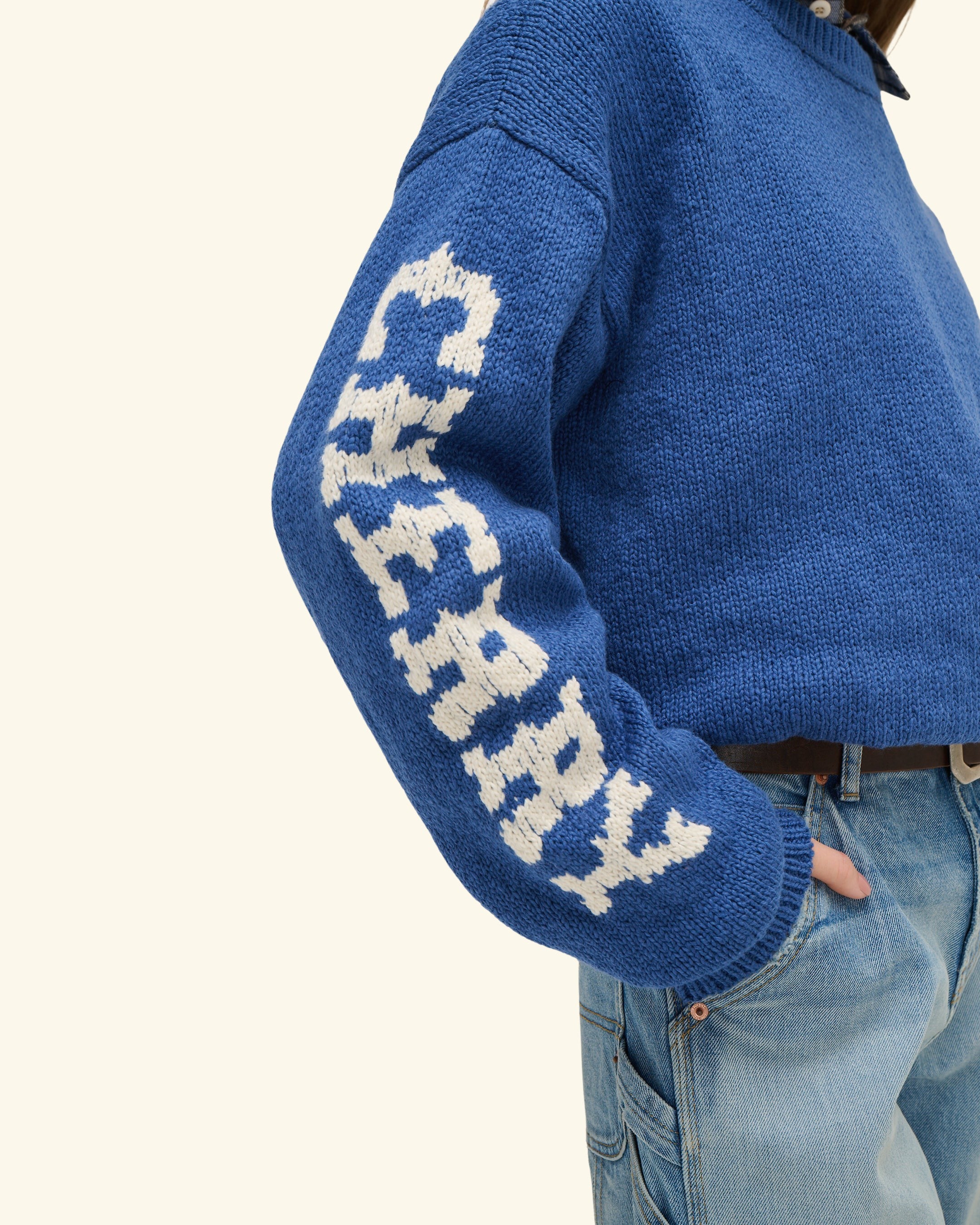 Cotton Knit Crewneck Sweater (Steel Blue)