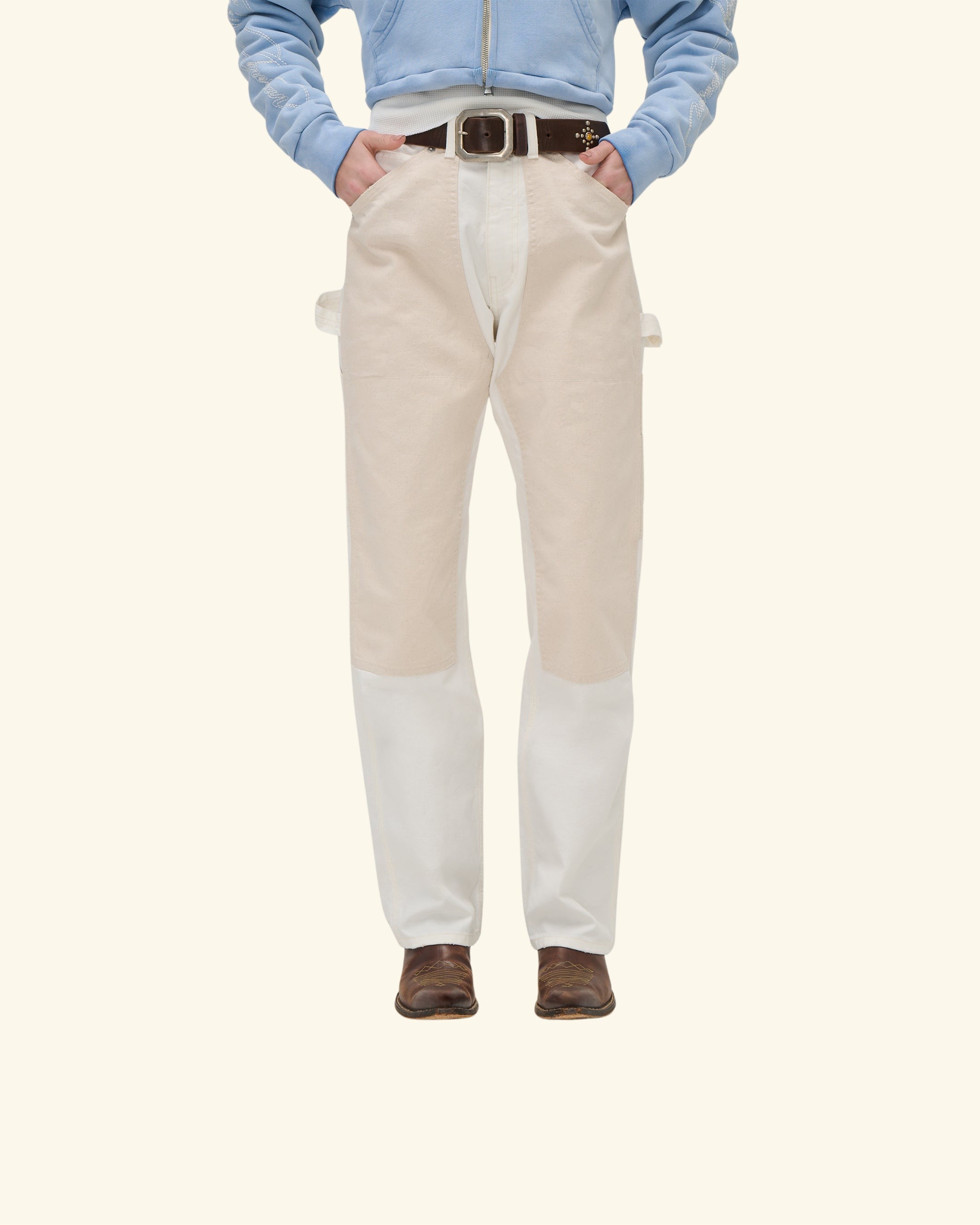 Contrast Double Knee Pant (Ecru)