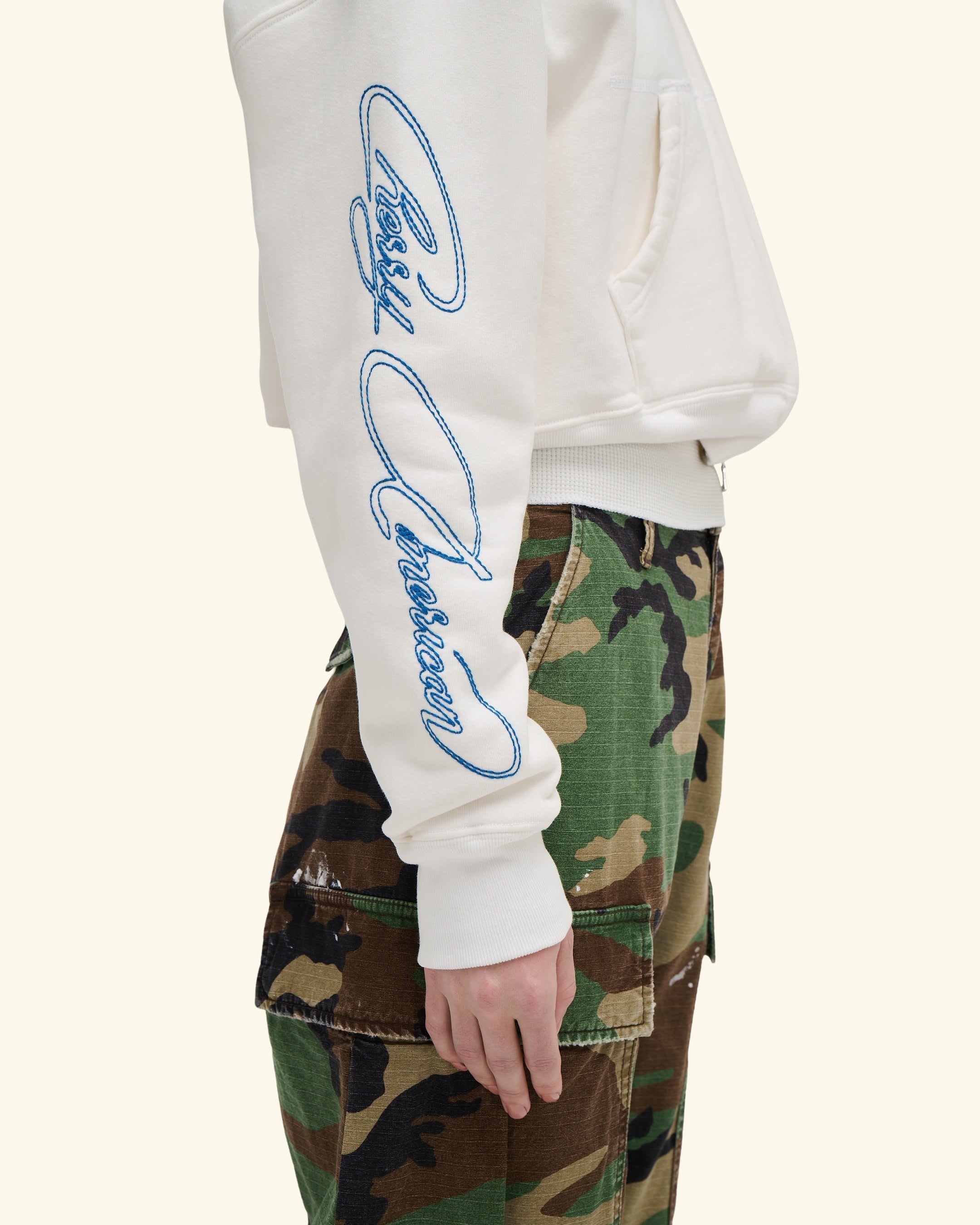 American Star Cropped Zip Hoodie (Vintage White)