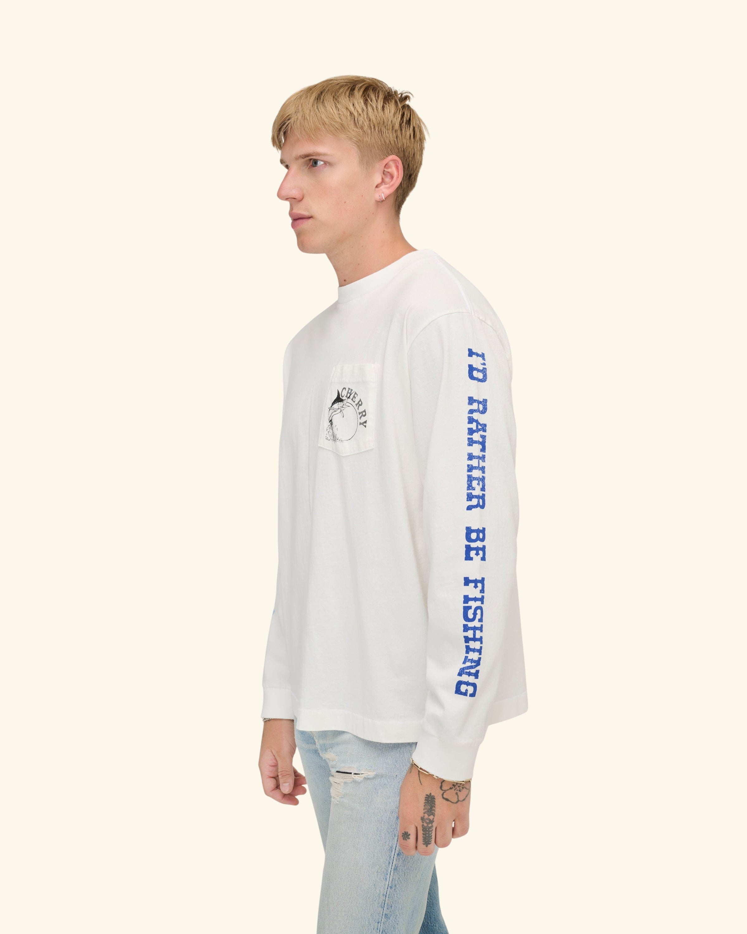 Marlin Fishing Long Sleeve T-Shirt (Vintage White) – CHERRY LA