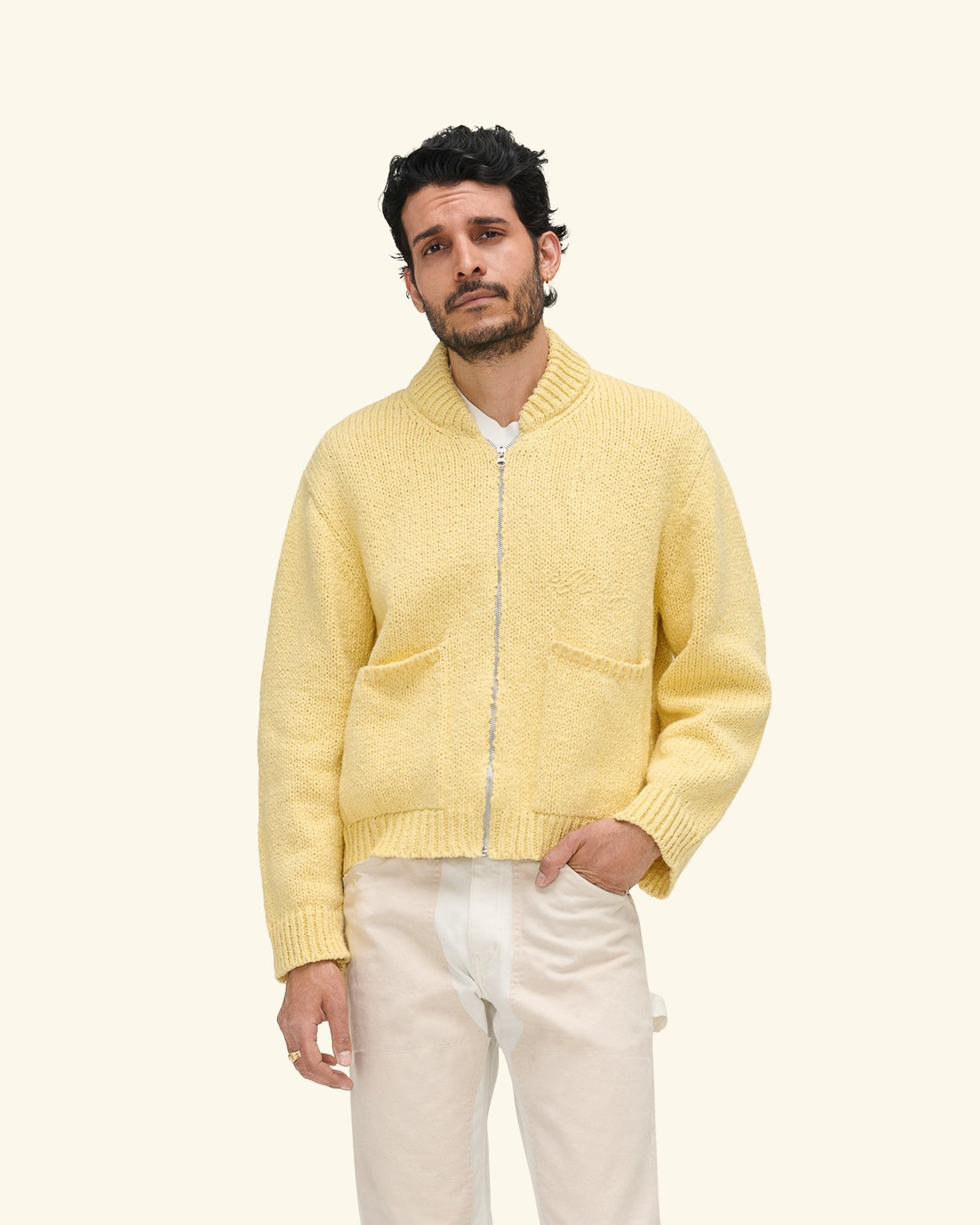 Cotton Knit Zip Jacket (Butter)