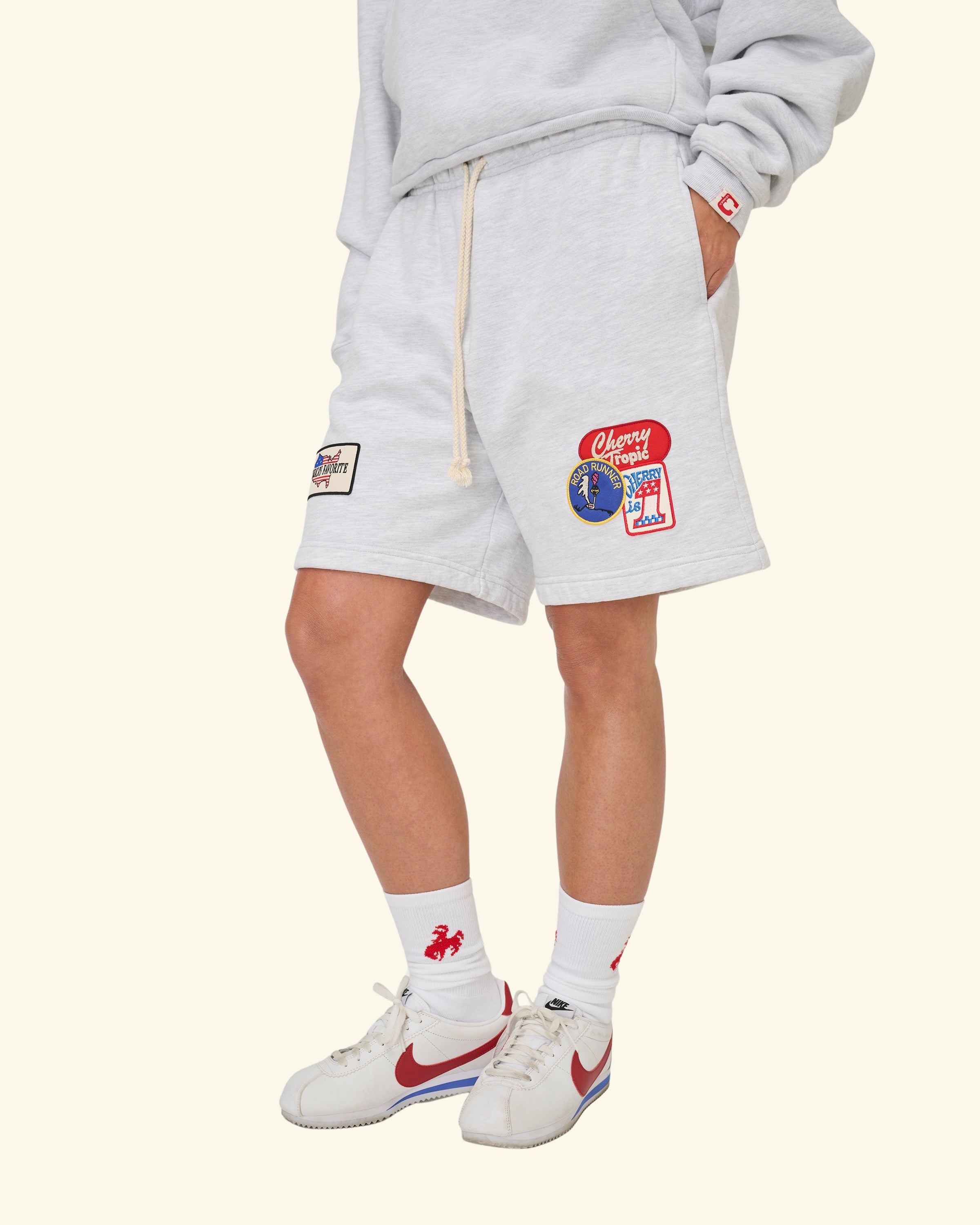 Patchwork Sweatshorts (White Heather)