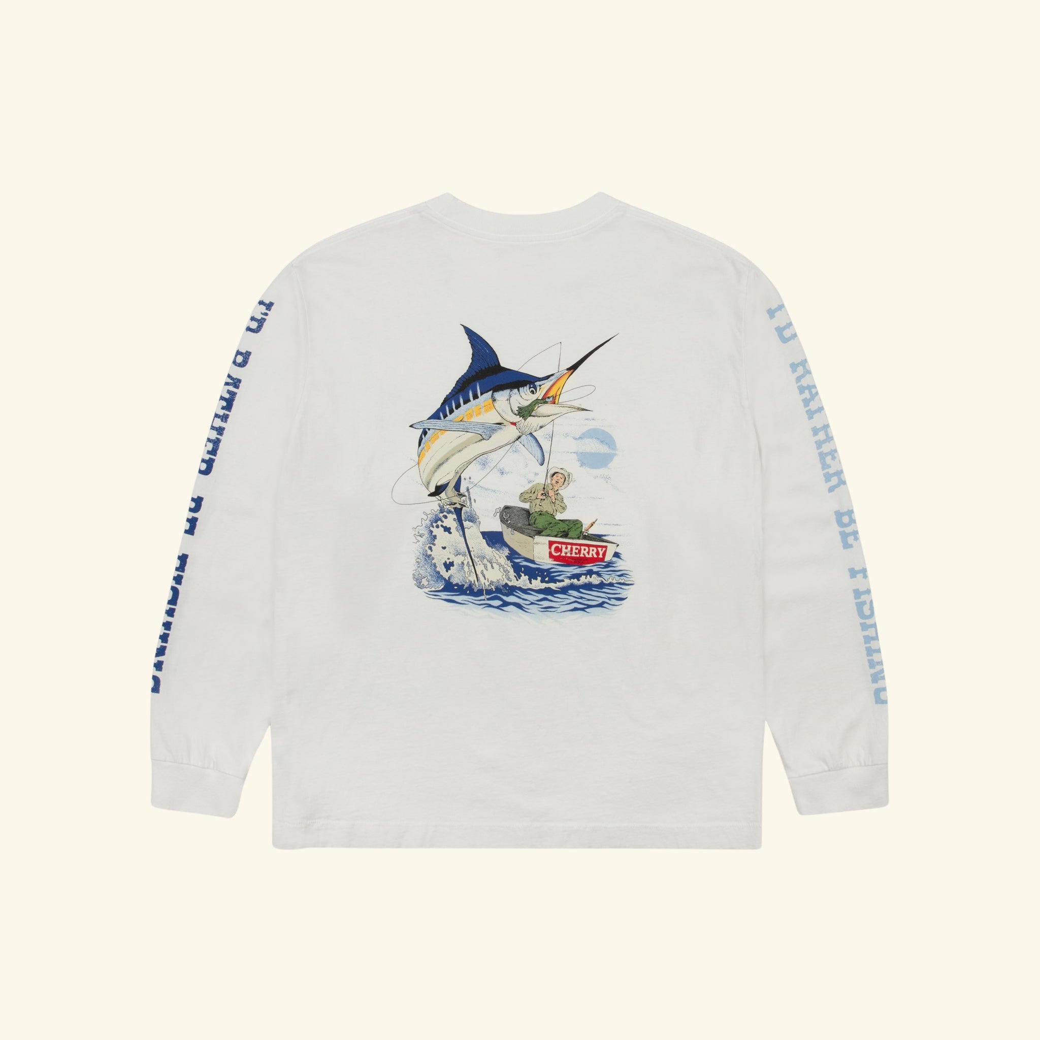Marlin Fishing Long Sleeve T-Shirt (Vintage White)