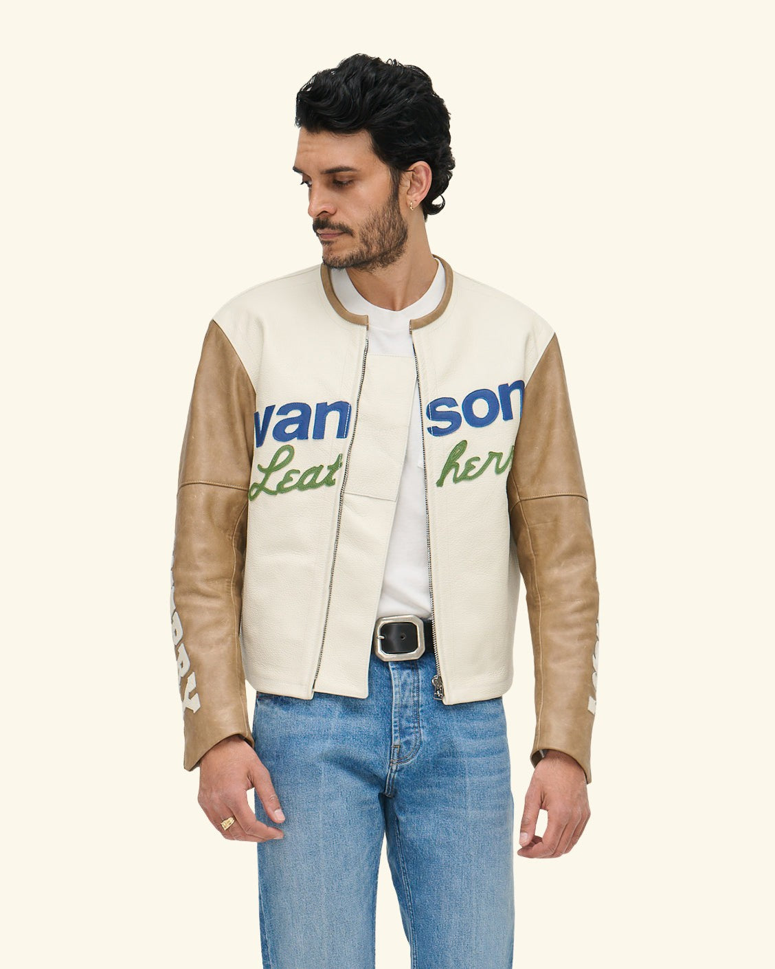 Vanson Leather Moto Jacket (White/Tan)