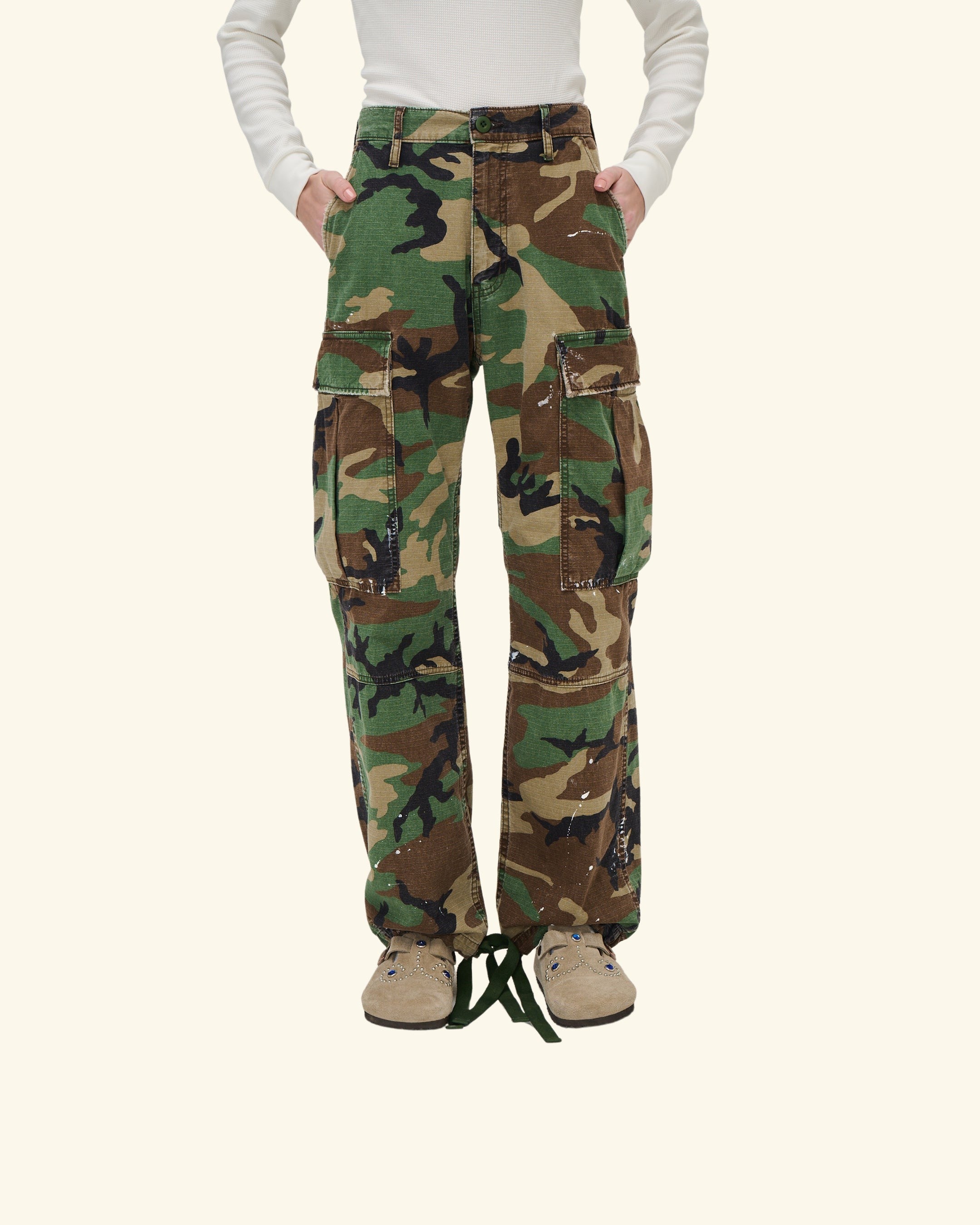 Wide Leg Cargo Pants (Vintage Camo)