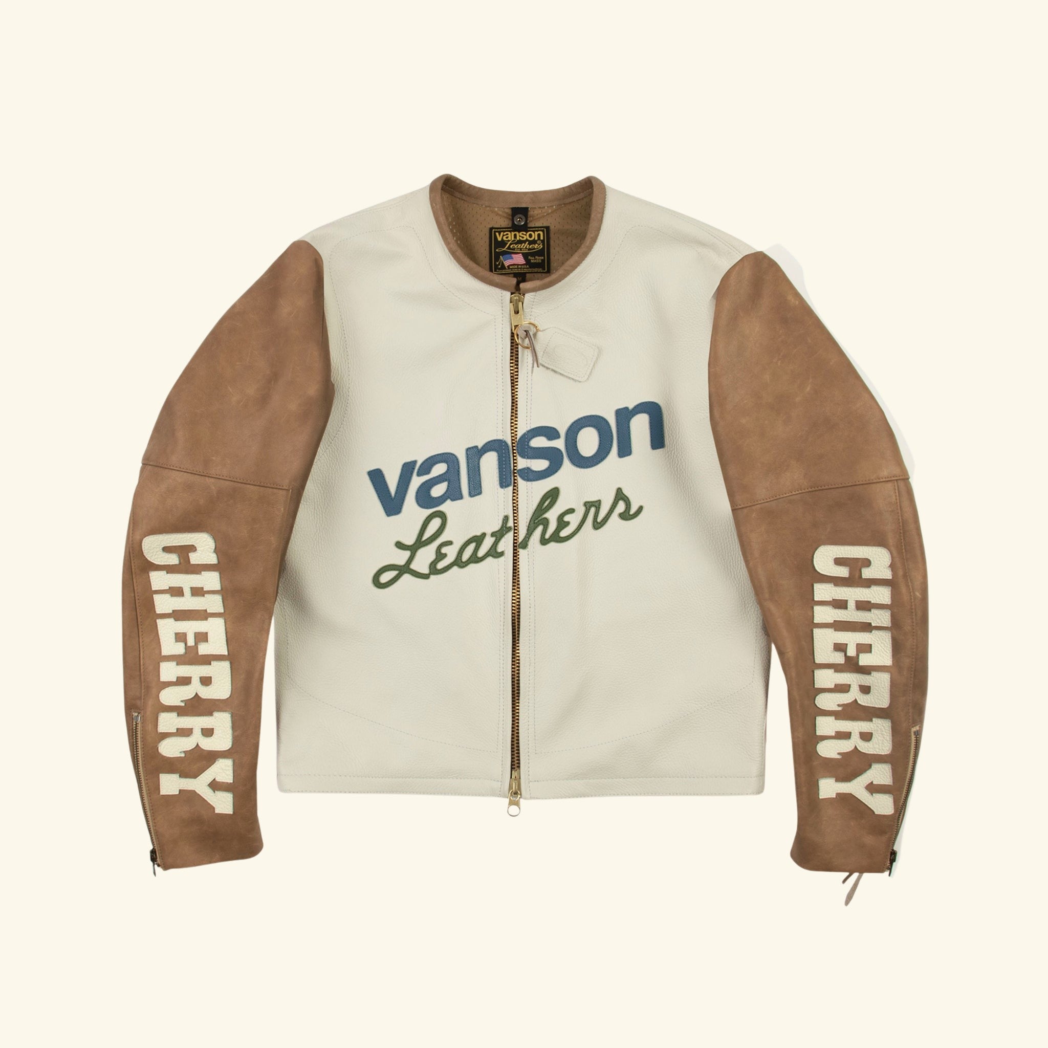 Vanson Leather Moto Jacket (White/Tan)
