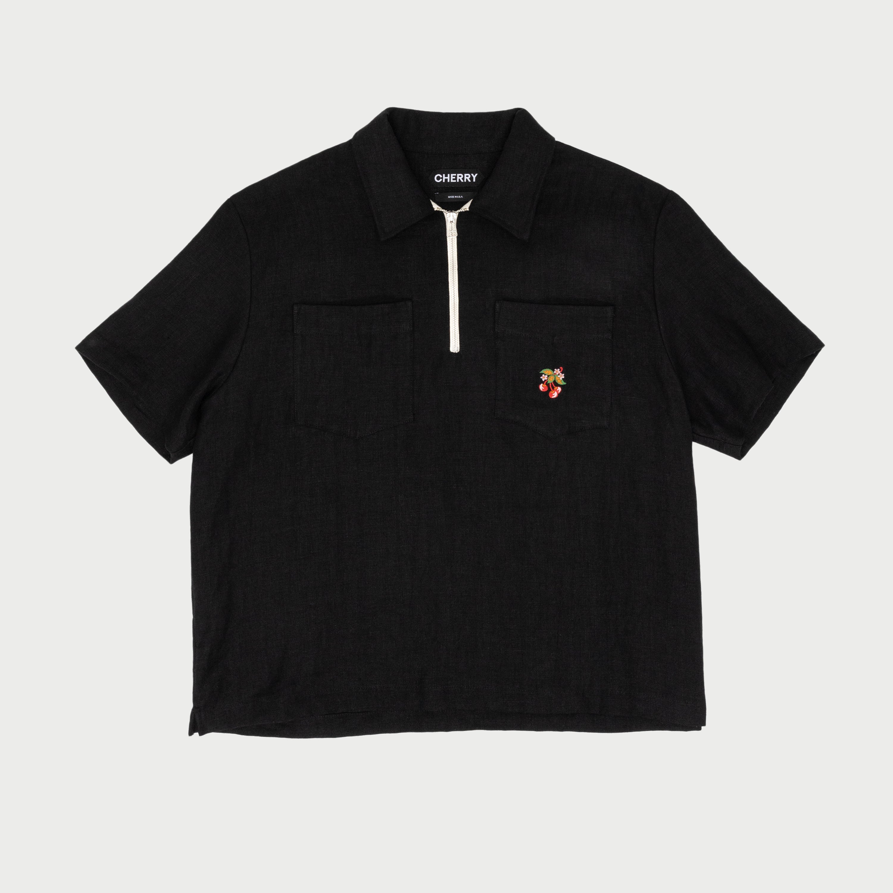 Linen Quarter Zip Shirt (Black)
