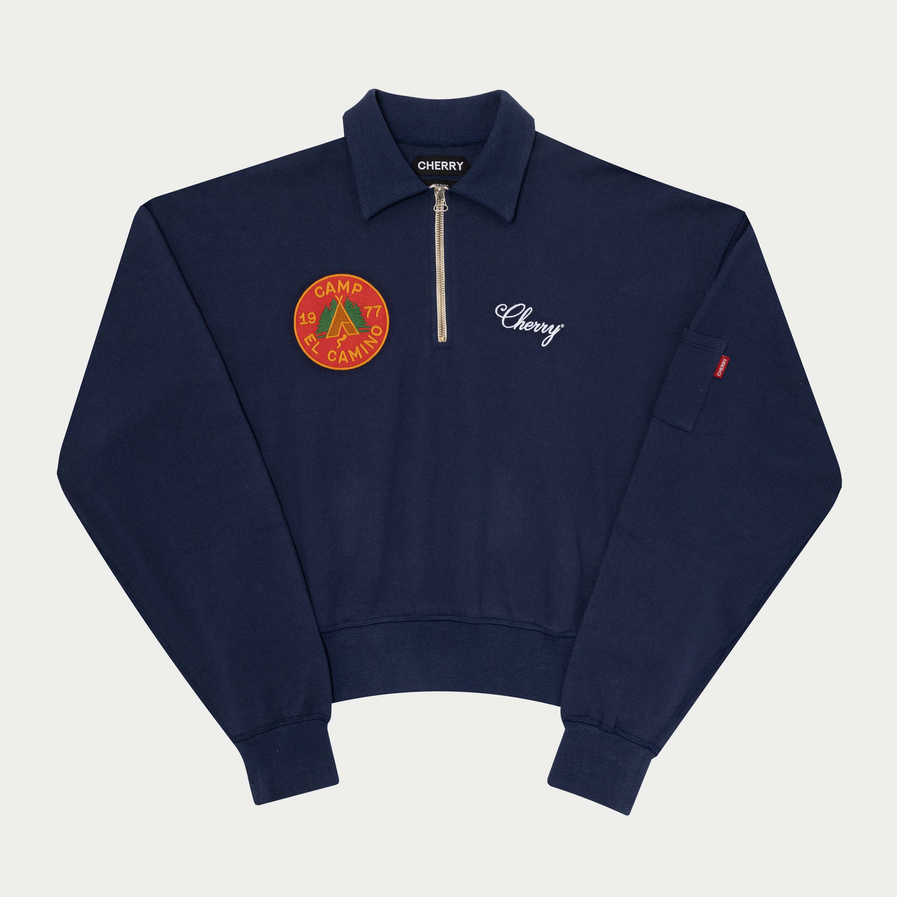 Cropped Midweight Quarter Zip Polo (Navy)